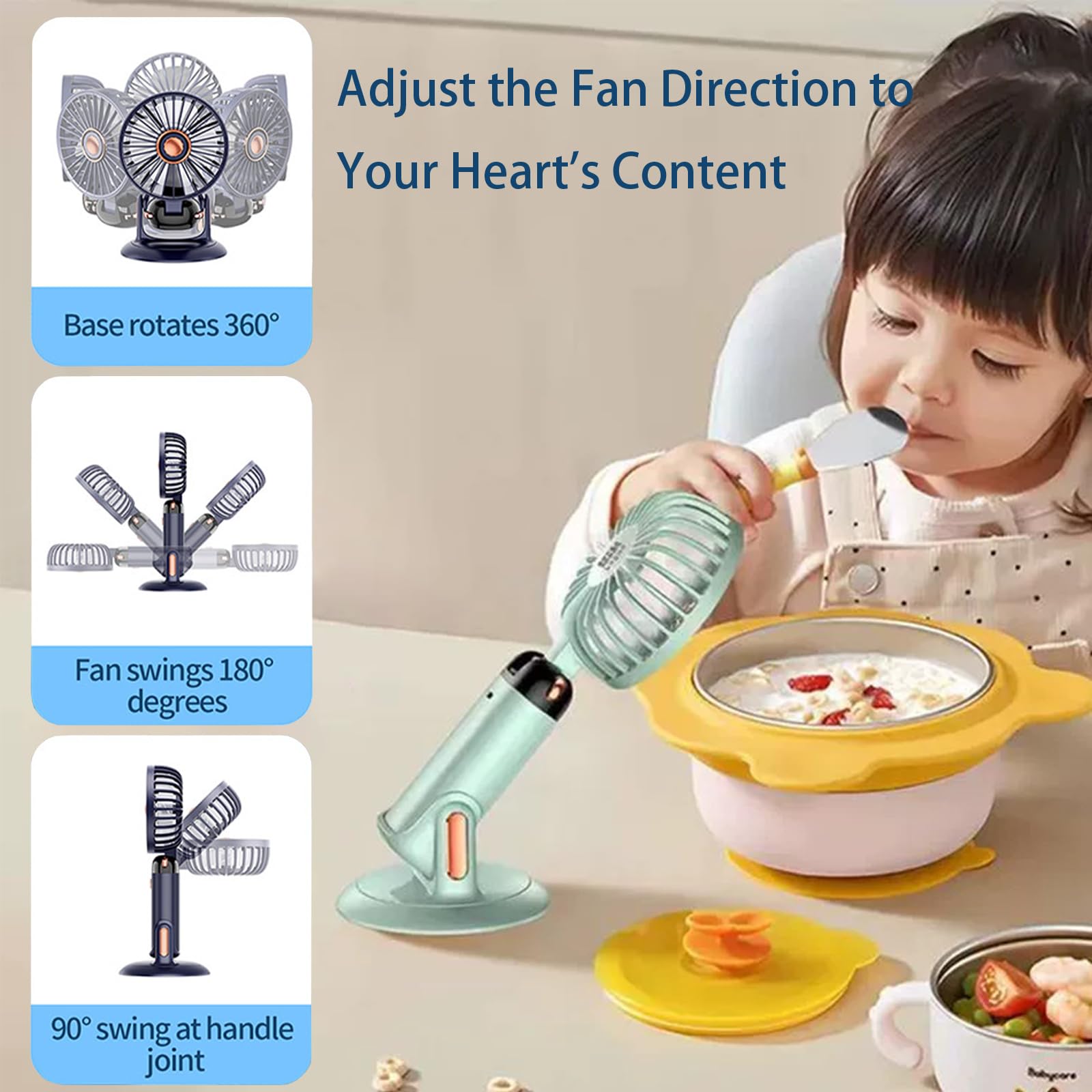 Handheld folding fan with 2400mAh rechargeable battery and powerful airflow for personal use