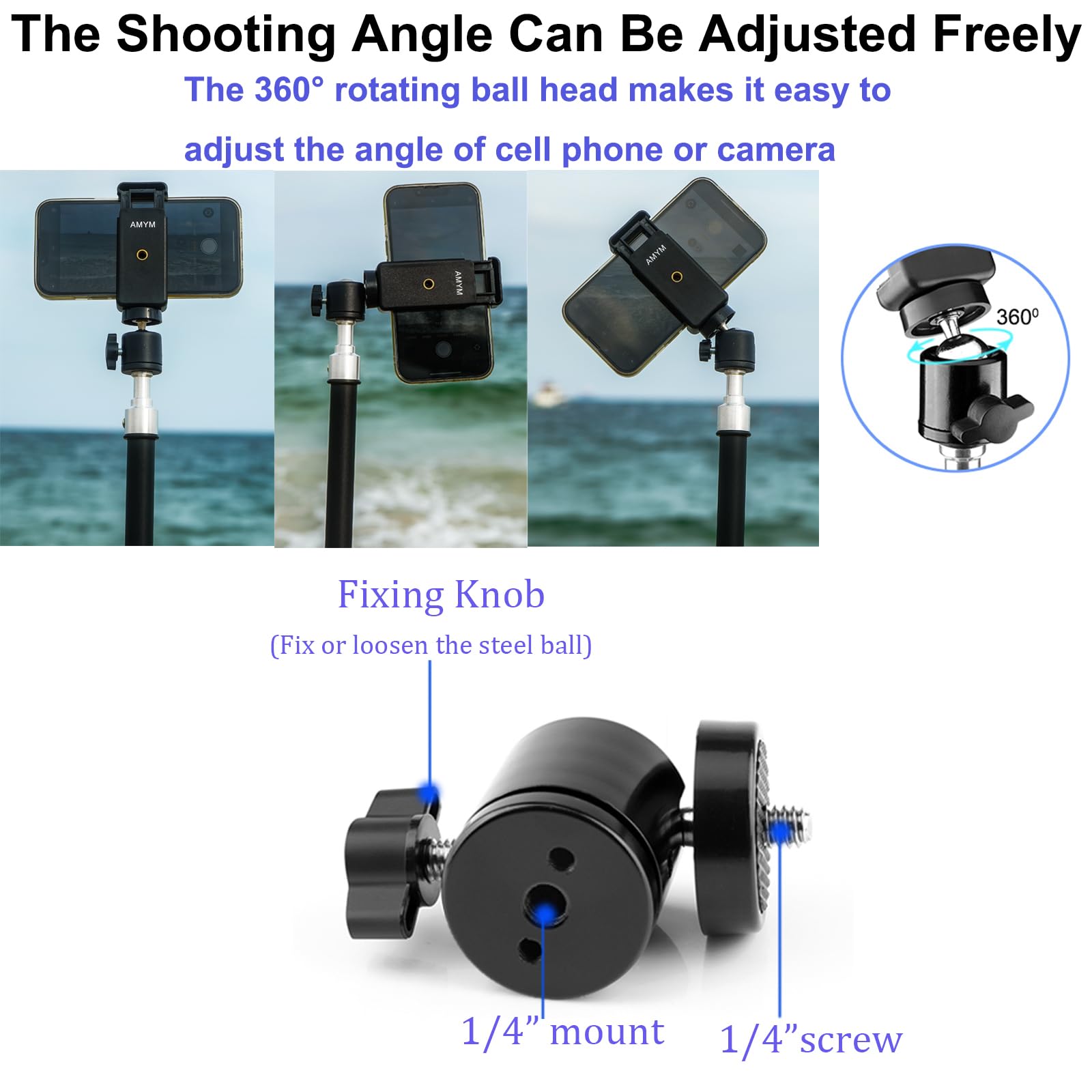 Amym 82.6 Inch Tall Tripod For Most Cell Phone, Lightweight Camera And Action Cameras, Ultra High Tripod With Dual Cell Phone Clips For Iphone 14 Pro Max, 13 Pro Max, Galaxy S23 Ultra, S23+ And More