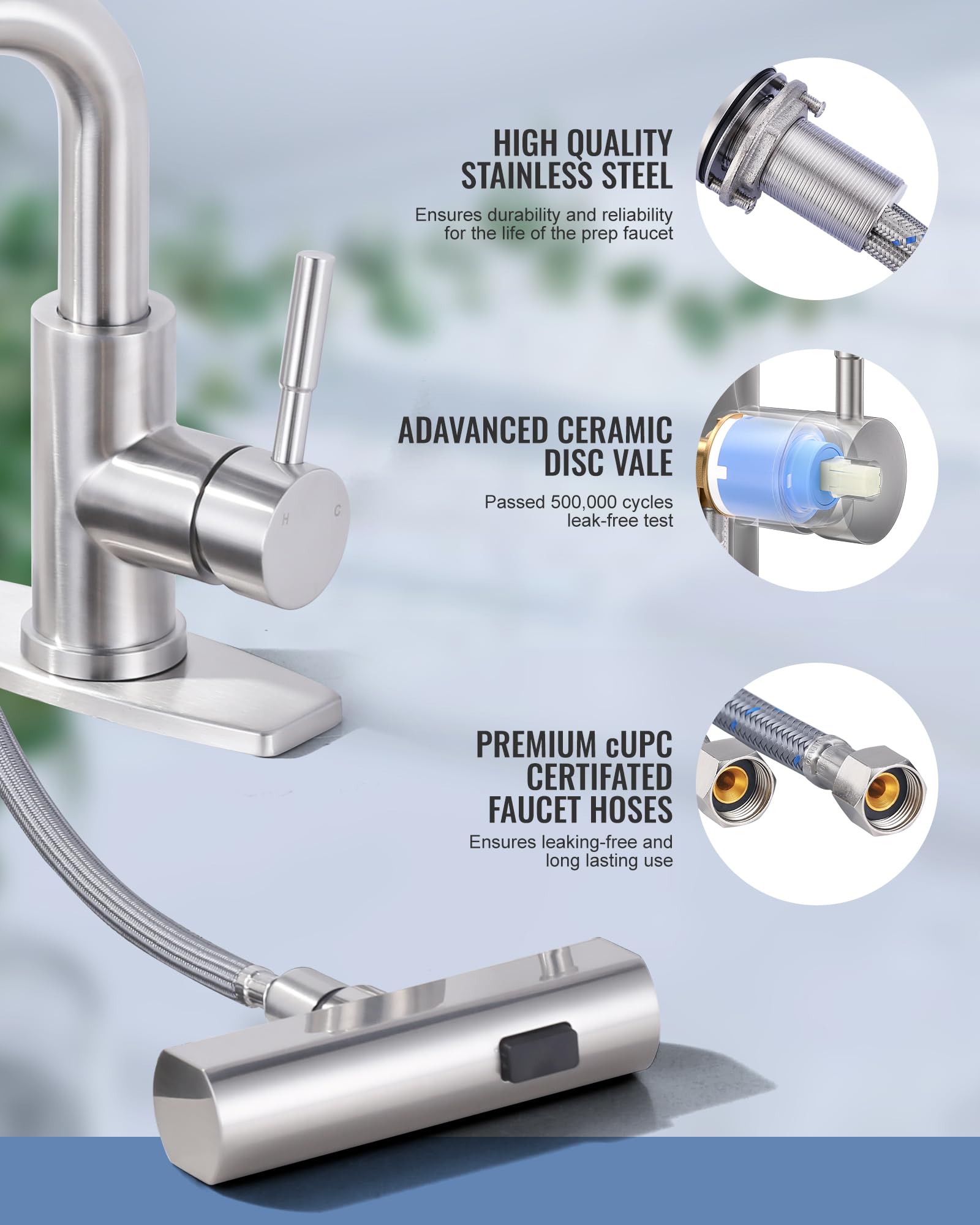 Aleasha Bar Sink Faucet Single Hole, 3 Water Modes Wet Bar Faucets With Pull Out Sprayer, Prep Sink Faucet 360 Swivel For Small Kitchen Bathroom Faucets With Cupc Supply Lines, Brushed Nickel