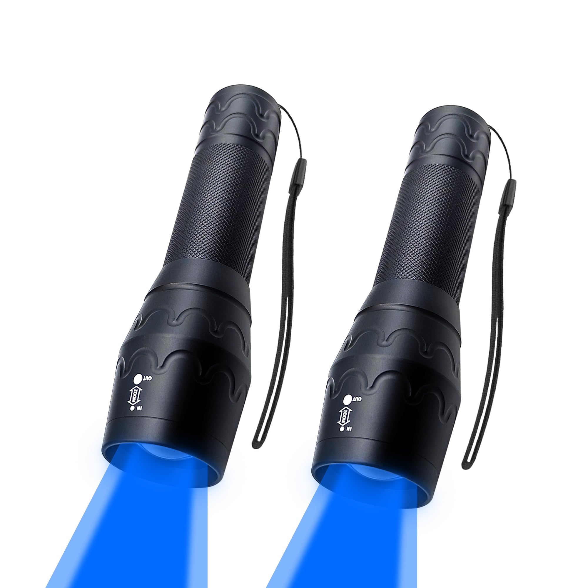 Fadomall Blue Light Led Flashlight Single Mode Adjustable Focus Night Hunting Flashlights For Observation, Fishing, 2 Pack