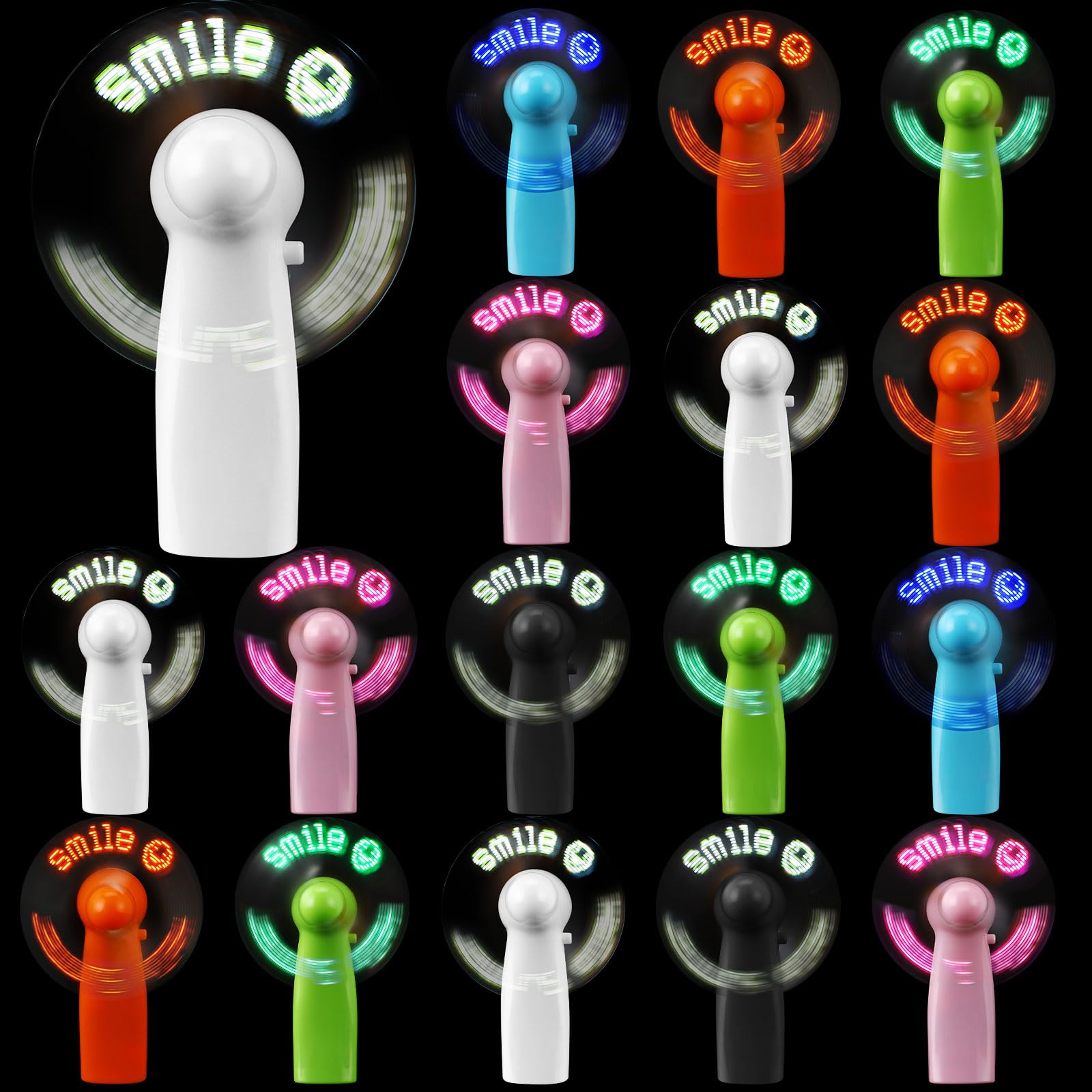 Mini handheld fans 16 pack with smiley face LED glow light up perfect for party favors Koospark