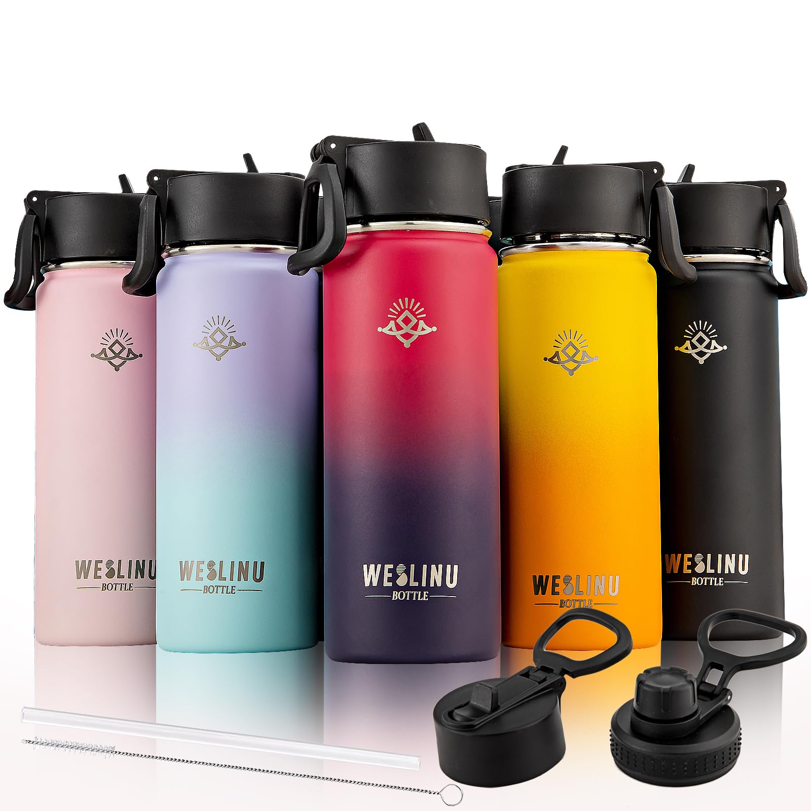 Stainless Steel Water Bottle - Insulated Sport Water Bottle With Straw And Red Purple
