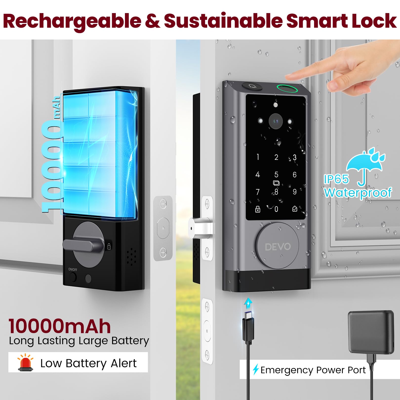 Devo G1 Video Smart Lock With Camera & Doorbell, 6-In-1 Keyless Entry Door Lock With Fingerprint, App Remote, Auto Locks, Built-In Wi-Fi Smart Deadbolt For Front Door, Ip65 Waterproof, Easy Install