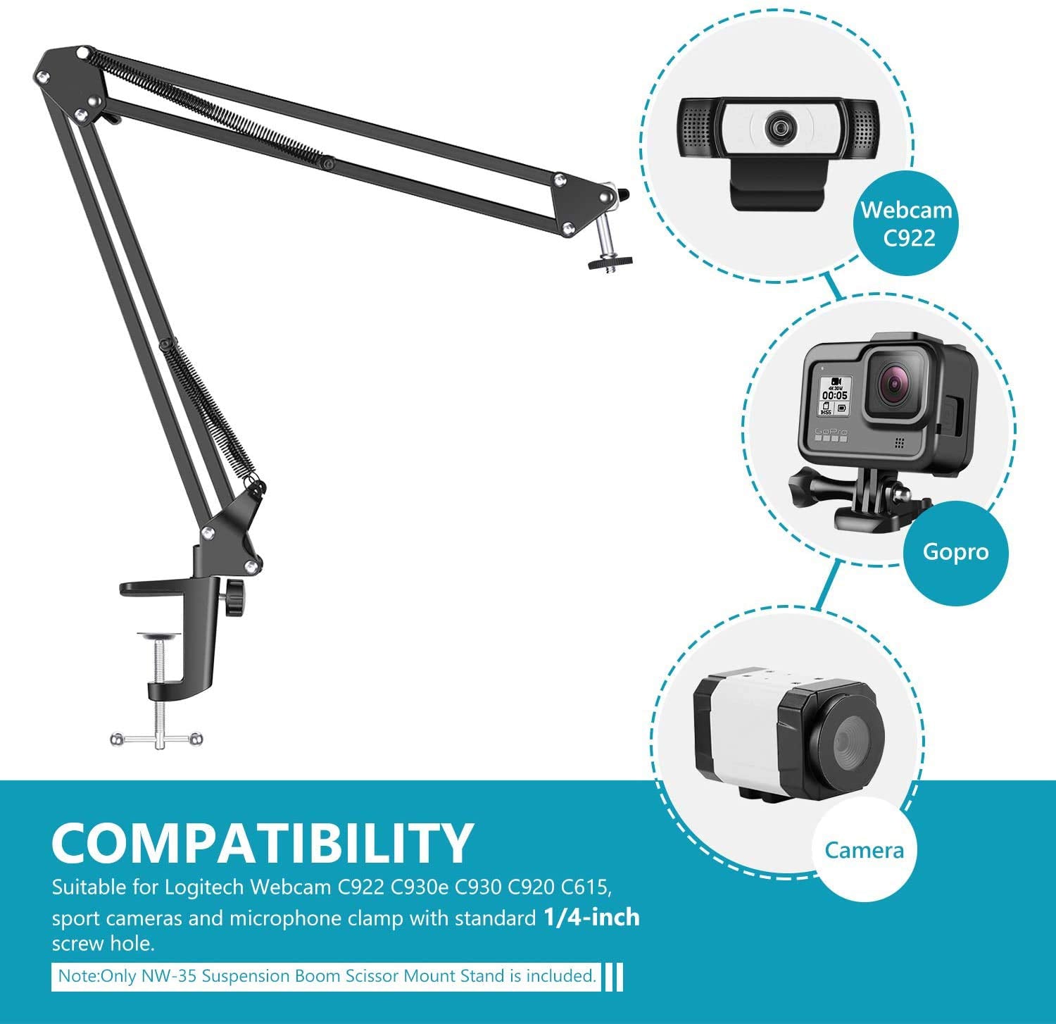 Anivia Webcam Stand, Webcam Clamp Mount Suspension Scissor Tripod Stand Holder Camera Arm For Webcam