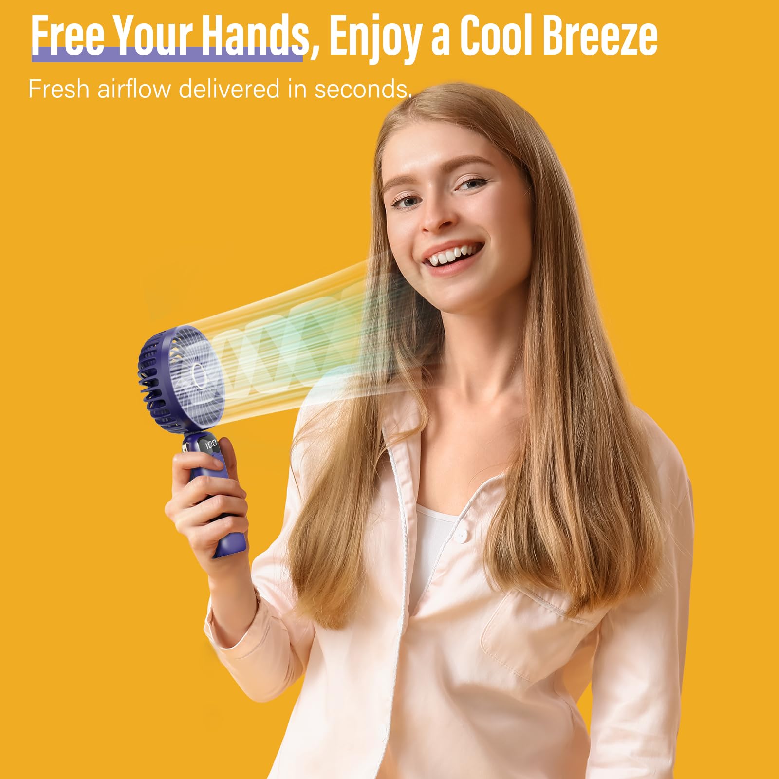 Portable Handheld Fan: 1200Mah Battery, Led Display, 3-In-1 Design (Handheld/Neck/Desk), Foldable