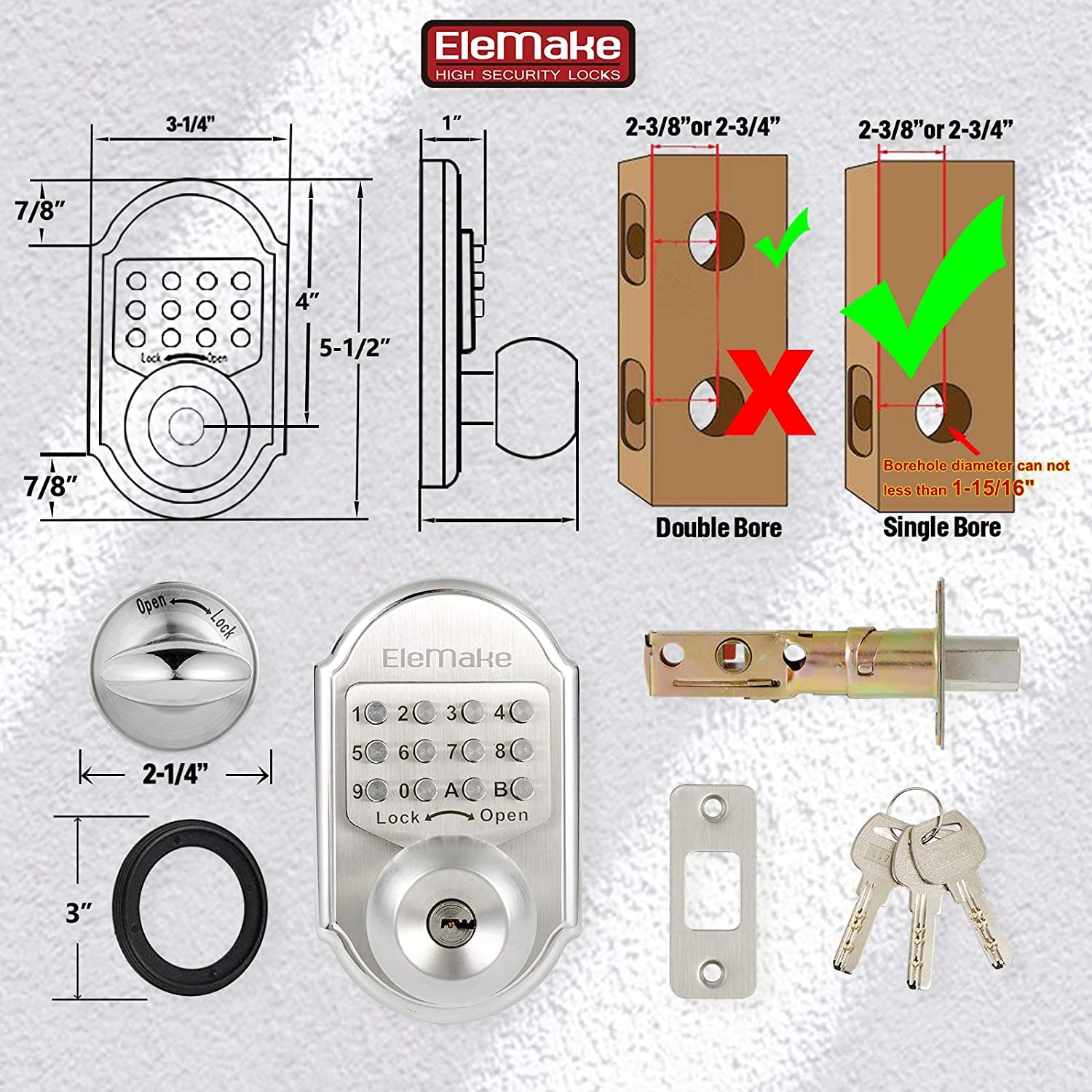 Bravex Keyless Entry Keypad Deadbolt Door Lock 304 Stainless Steel Sabbath Lock 100% Mechanical Shabbos Lock- No Risk Of Low Power