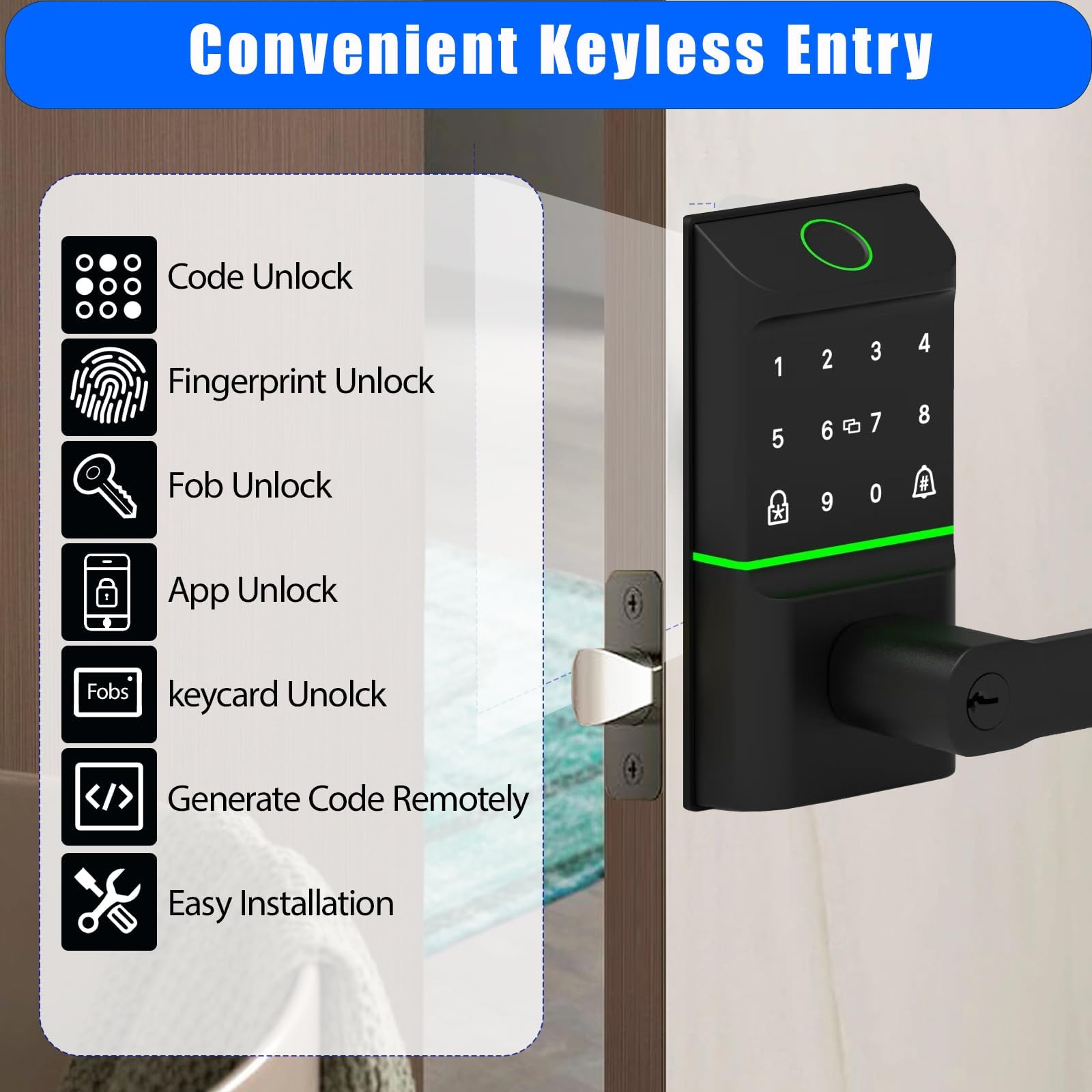 Ossomo Smart Lock For Front Door, Keyless Entry Door Locks With Keypad, Fingerprint Code Door Lock Deadbolt, Auto-Locking, App Control, Ip53 Waterproof