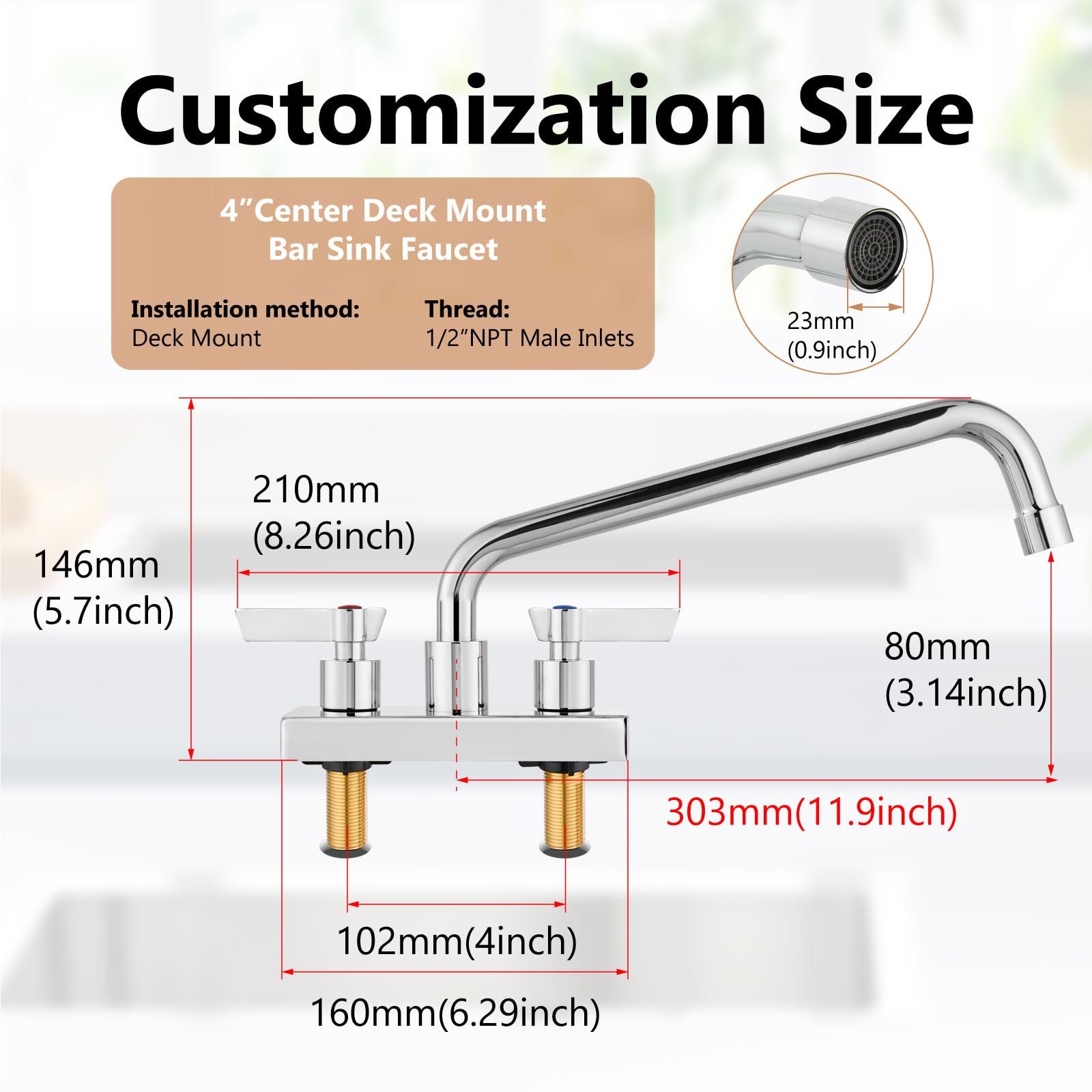 Gbbne Commercial Kitchen Faucet Bar Sink Faucet 4 Inch Center Deck Mount Utility Laundry Faucet 2 Hole With Double Handle Polish Chrome With 12 Inch Spout