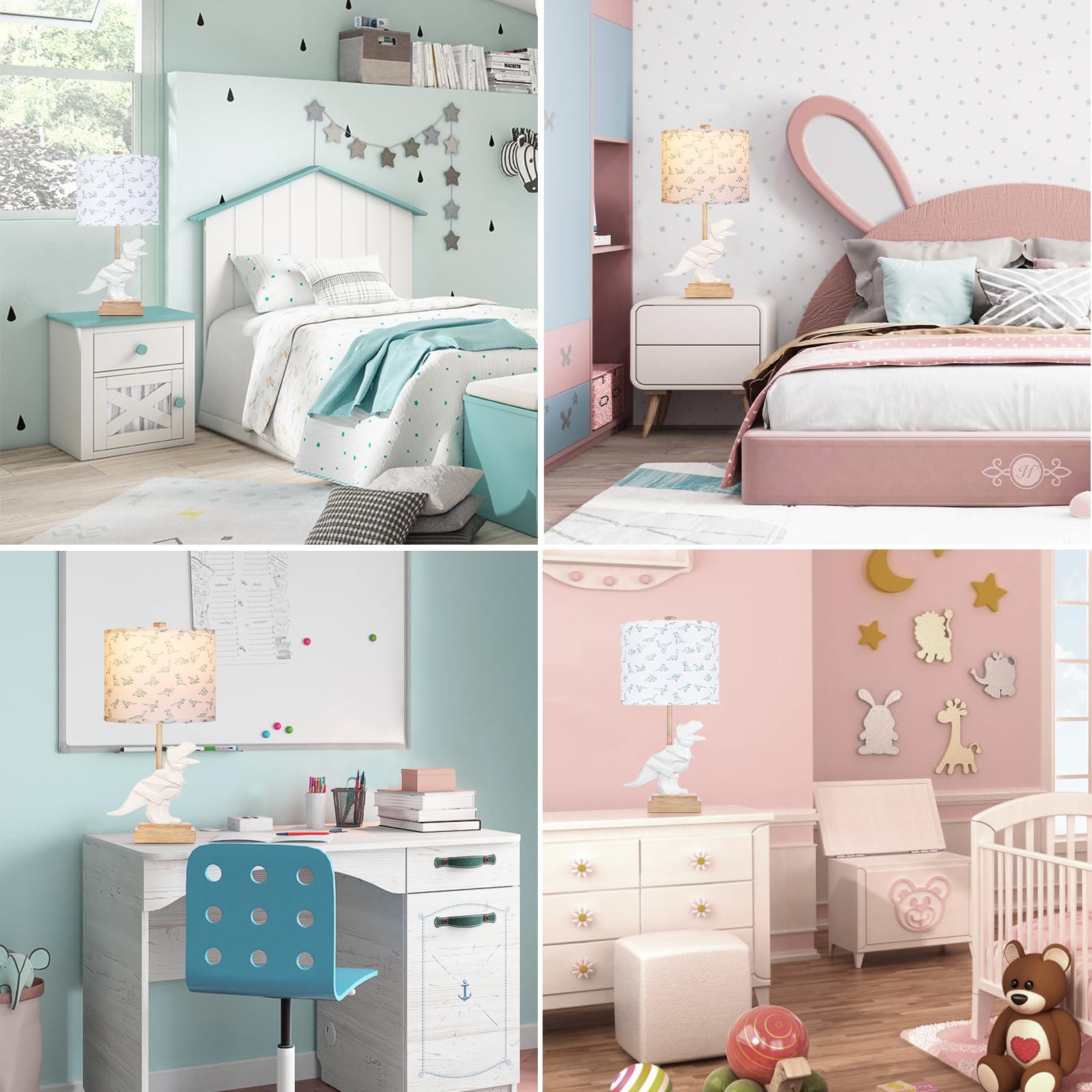 Hamucd Kids Dinosaur Table Lamp For Boys Girls Bedroom 23" Bedside Lamp For Children Cute Small White Nightstand Lamp For Nursery(Led Bulb Included)