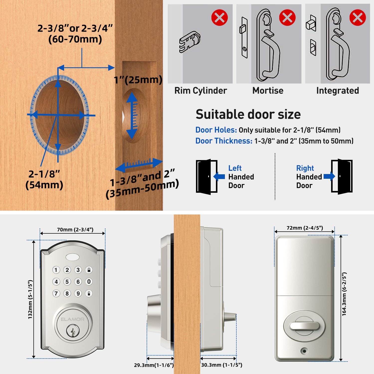 Elamor Keyless Entry Door Lock - Electronic Door Lock With Keypad, Smart Deadbolt Lock With Auto Lock, Security Waterproof Smart Lock, Easy To Install, Ideal For Front Door, Home Use, Apartment - M19