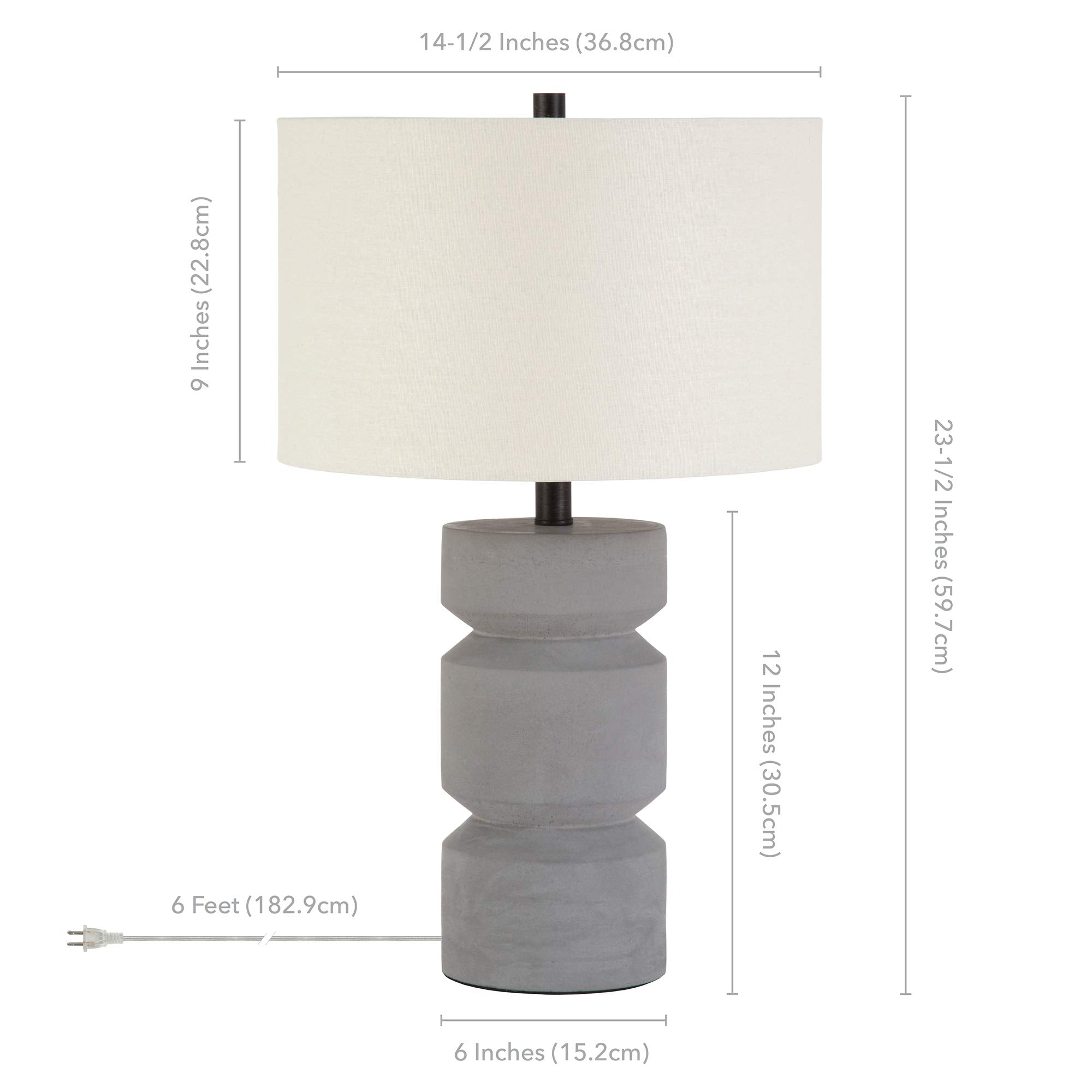 Henn&Hart Reyna 23.5" Tall Table Lamp With Fabric Shade In Concrete/White