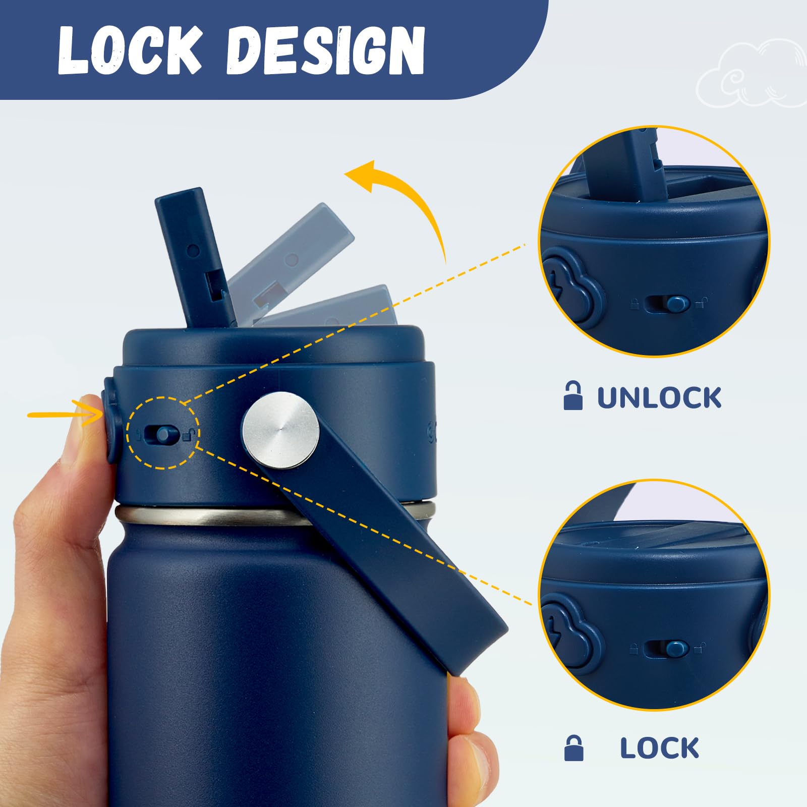 Coktik Kids Water Bottle With Straw, 14Oz Insulated Stainless Steel Tumbler, Leak-Proof Locking Lid