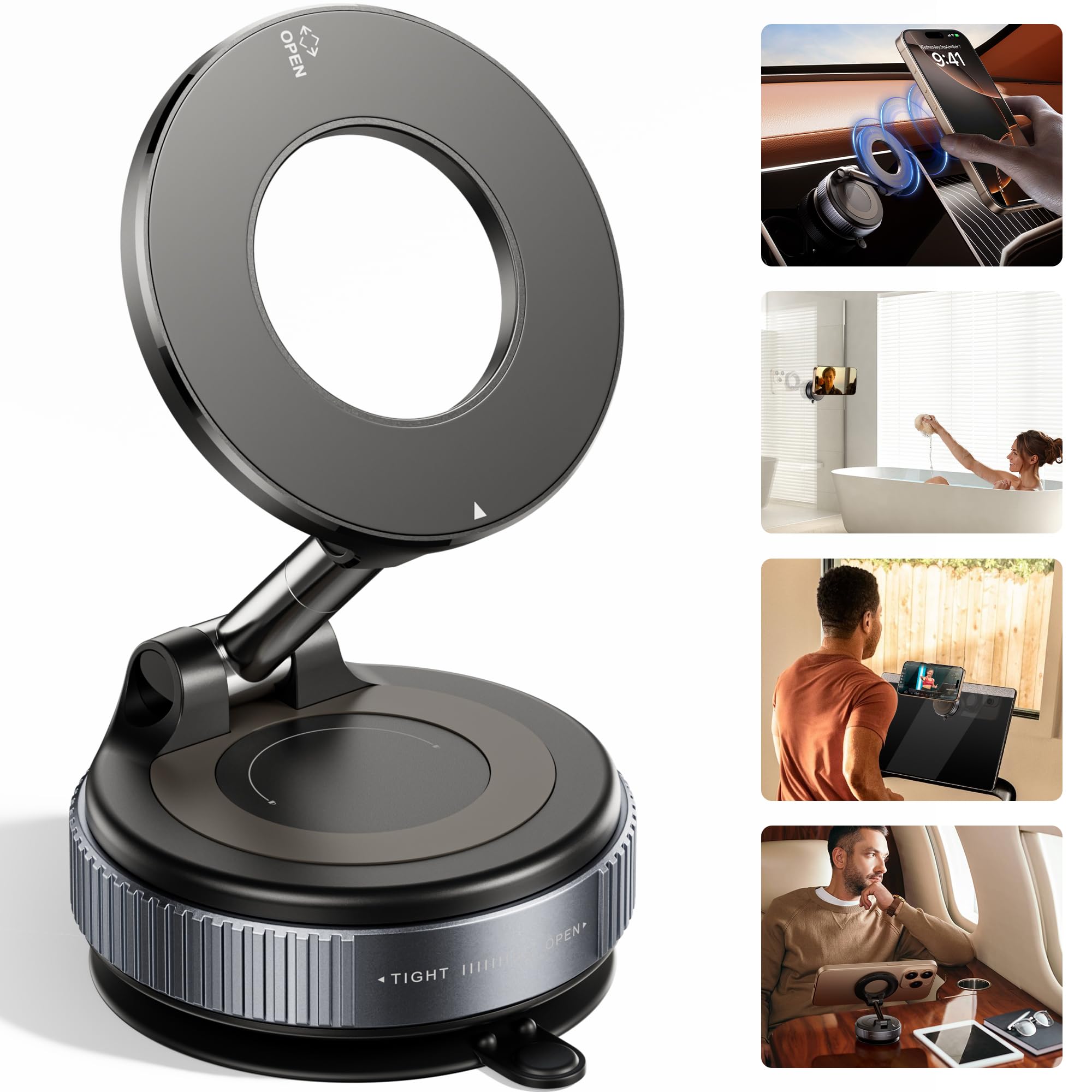 Reokily Vacuum Magnetic Car Phone Holder 360° Reinforced 96Lbs Ultra Suction Cup Phone Mount For Magsafe Cell Phone Holders For Your Car/Gym/Mirror Mount For Iphone & Android