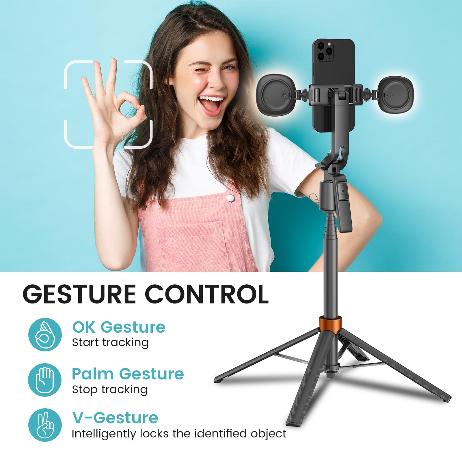 Arbenlulu Face Tracking Tripod For Iphone,70" Tall Travel Phone Tripod Stand With Light,Remote And Gesture Control,Selfie Stick For Video Recording&Tiktok Live Streaming&Content Creator