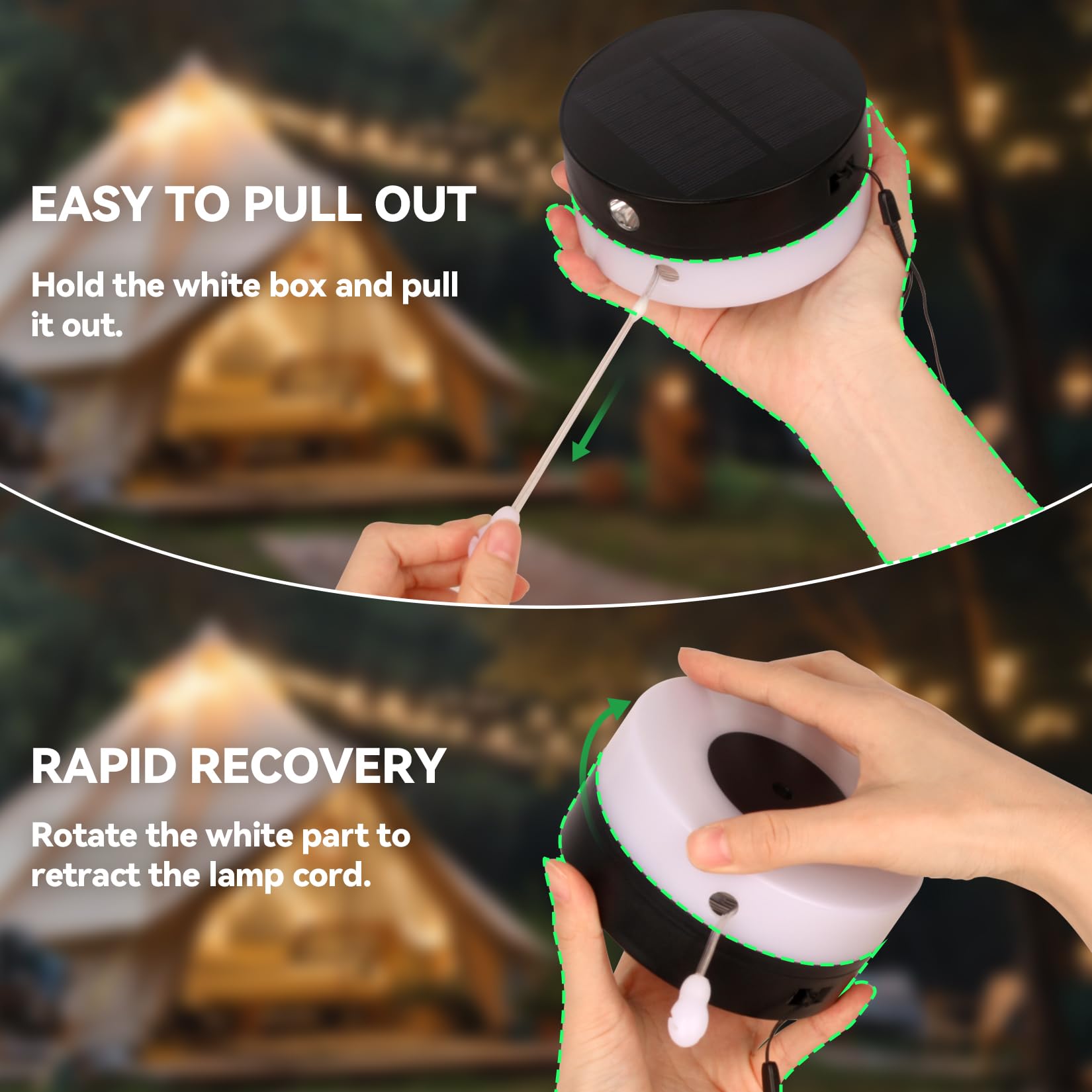 Aoxdwge Solar Camping String Lights Outdoor: 32.8Ft Portable Stowable Camping Tent String Lights With 8 Lighting Modes, 3600Mah Rechargeable Waterproof Camping Lanterns For Hiking, Yard Decorations