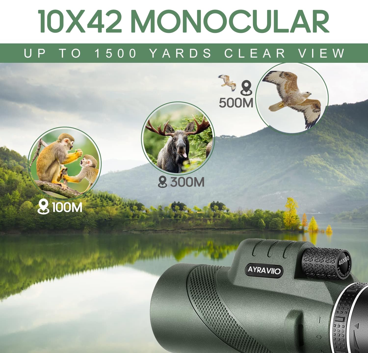Ayraviio Birthday  For Men Dad Him Husband Teen, 10X42 Monocular Telescope For Adults, High Powered Fmc & Bak4 Scope, Compact Monocular, For Fathers Day, Outdoors Survival Hiking Gear For Adventure