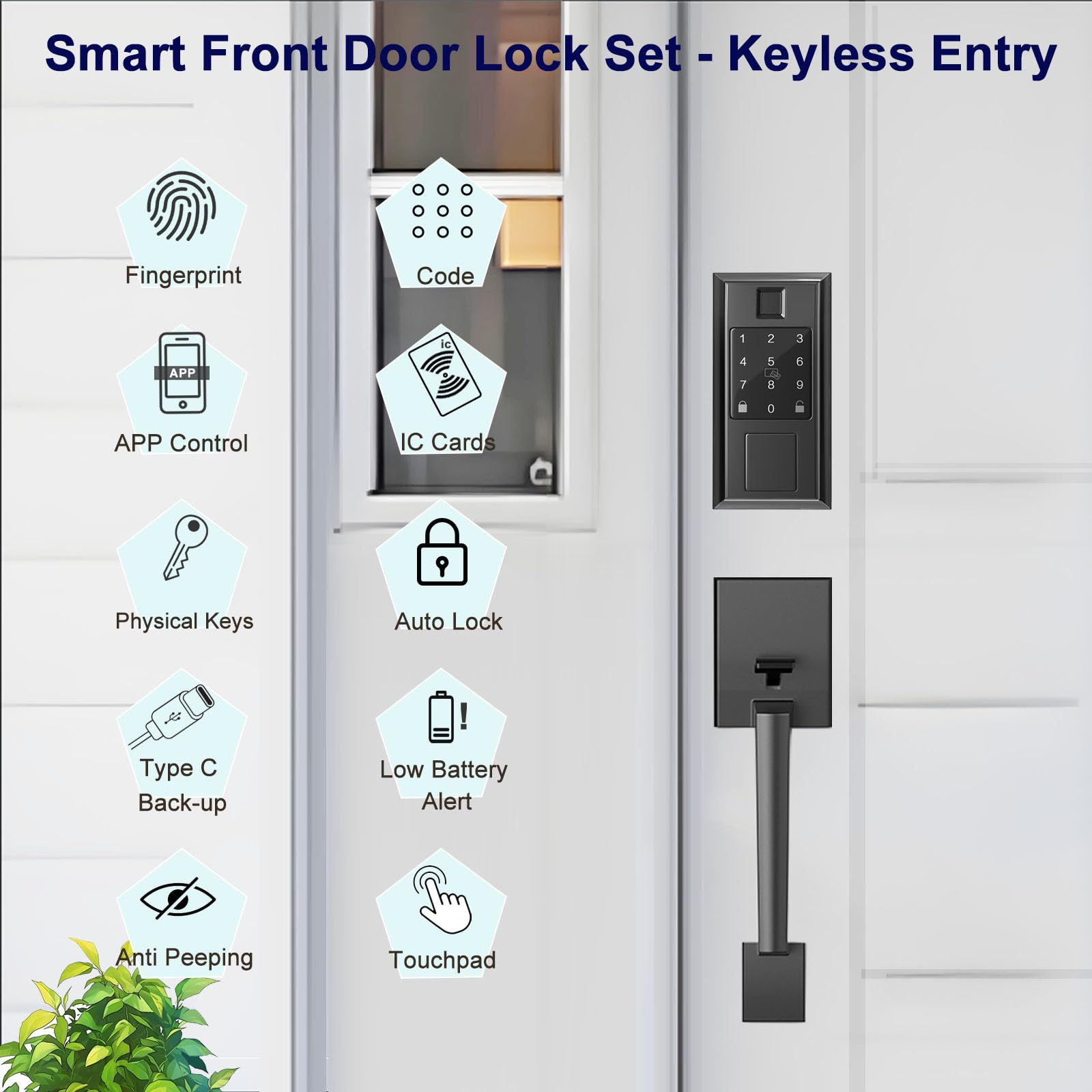 Yytdzsw Smart Locks For Front Door With Handle Knob Set, Keyless Entry Door Lock, Fingerprint & App Control, Touchscreen Keypad Deadbolt, Auto Lock, Matte Black