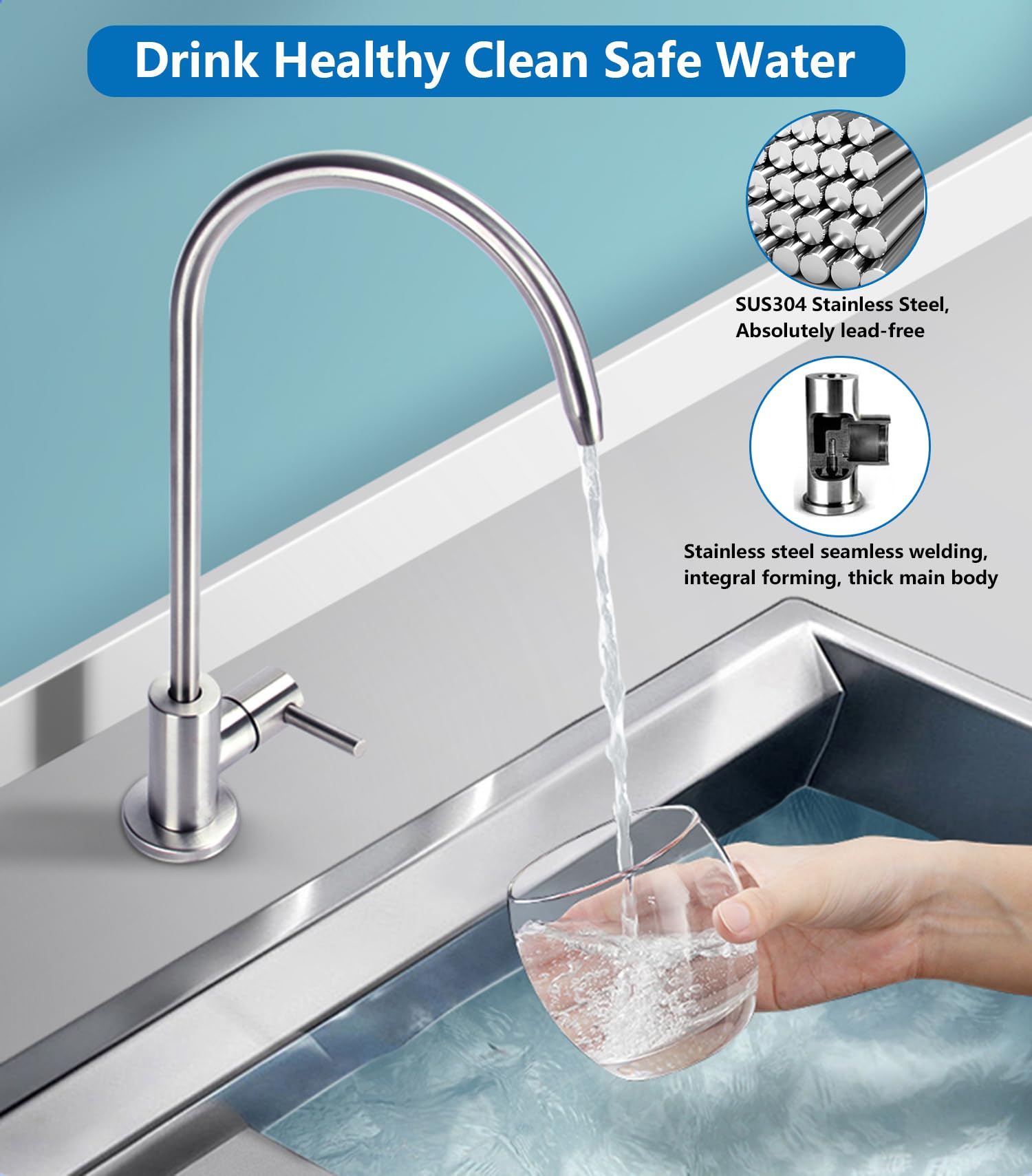 Gonabos Drinking Water Faucet For Kitchen,100% Lead- Reverse Osmosis Faucets,Stainless Steel Kitchen Filtered Water Faucets,Brushed Nickel Ro Faucet With Longer Thread Pipe