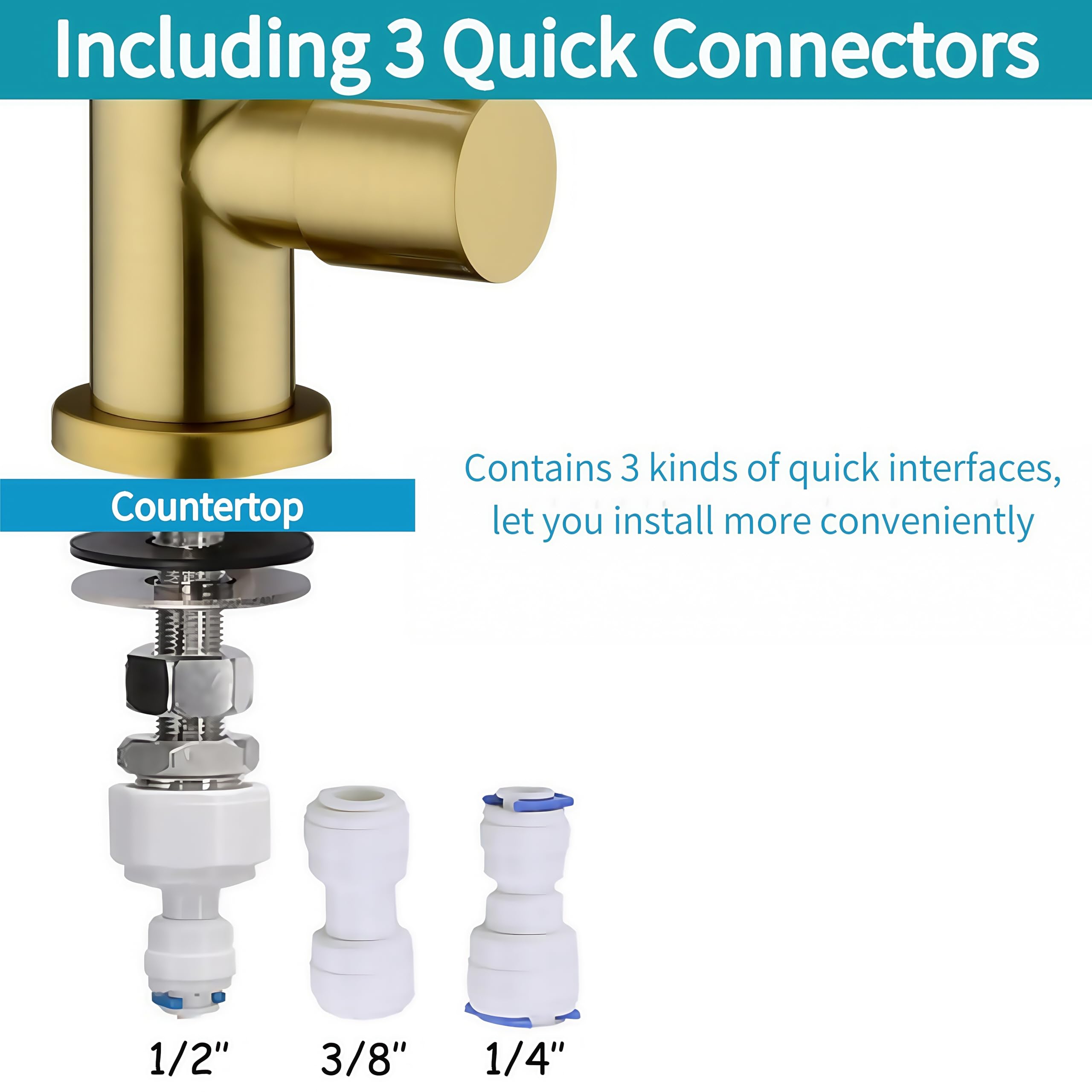 Pirooso Brushed Brass Water Filter Faucet - 360° Swivel Drinking Water Faucet For Kitchen Sinks, Compatible With Most Reverse Osmosis & Under Sink Filtration Systems, Elegant Brushed Gold Finish