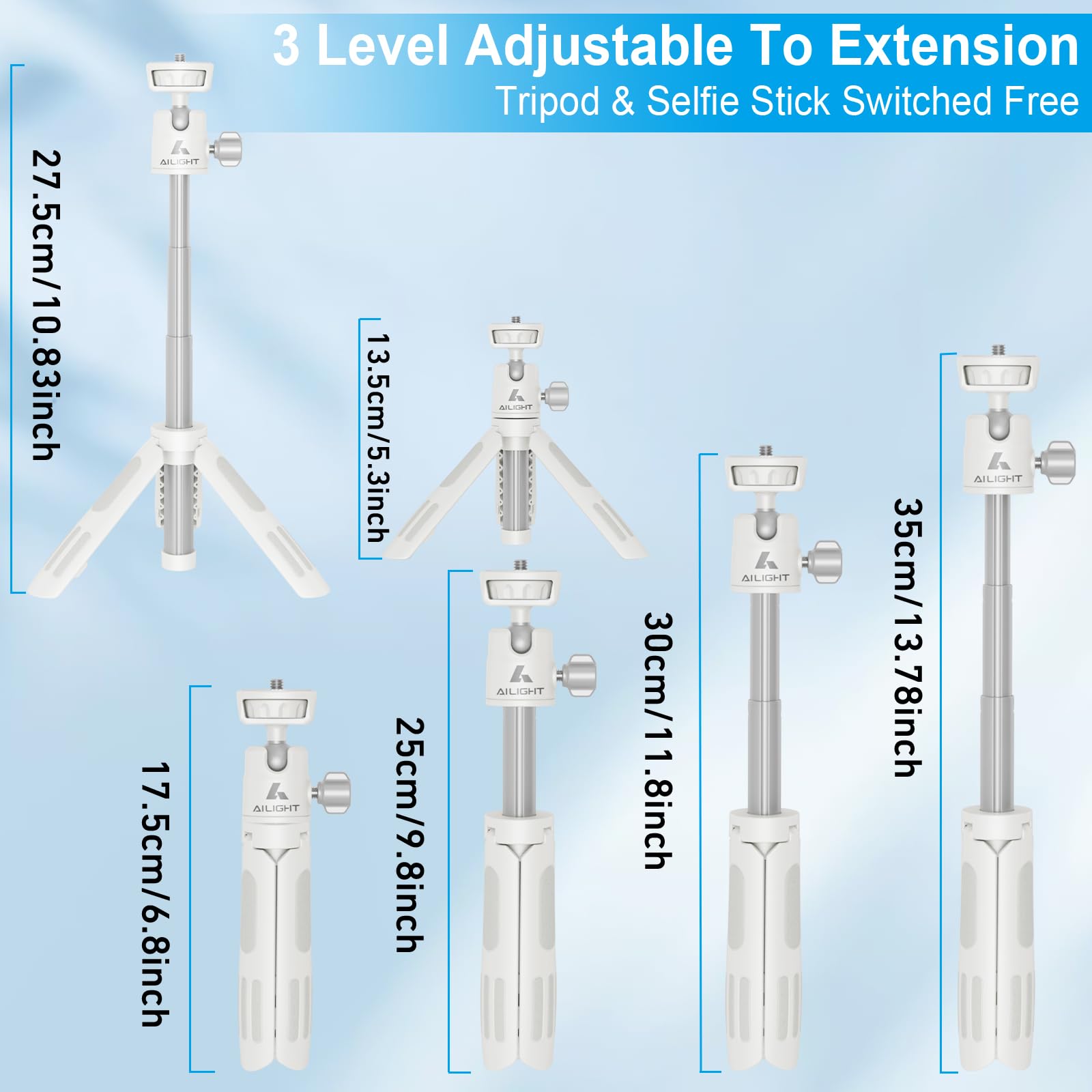 Ailight Mini Phone Tripod & Selfie Stick, Extendable Tripod Stand With Phone Clip Holder And Goproadapter, 12.2' Mini Travel Tripod Compatible With Iphone/Android, Dslr Camera