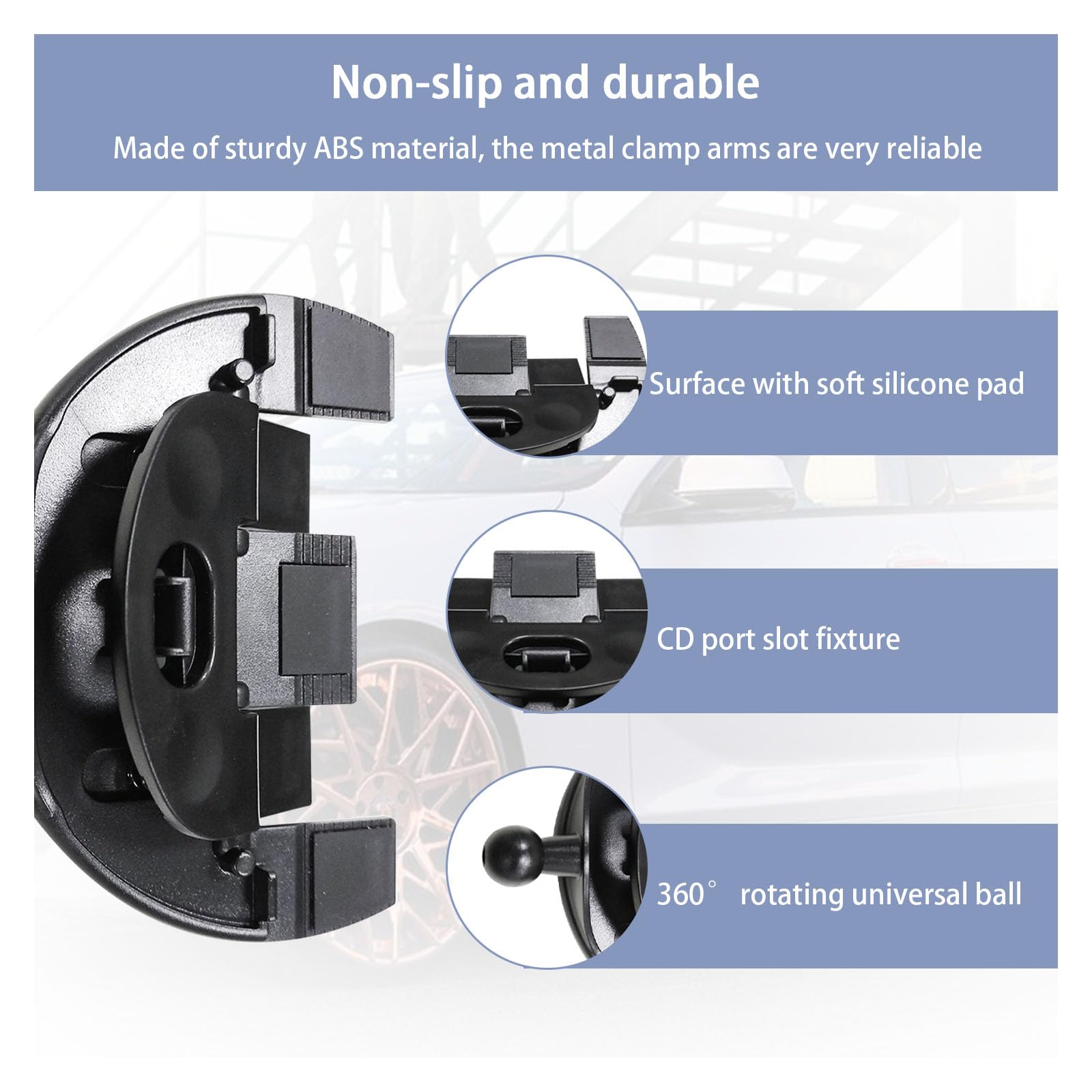 Augeny Car Phone Holder For Cd Slot, 360 Degree Rotatable Auto Phone Mount, Universal Cellphone Holder With One Hand Operation Design, Vehicle Cd Slot Phone Holder For All Smartphones