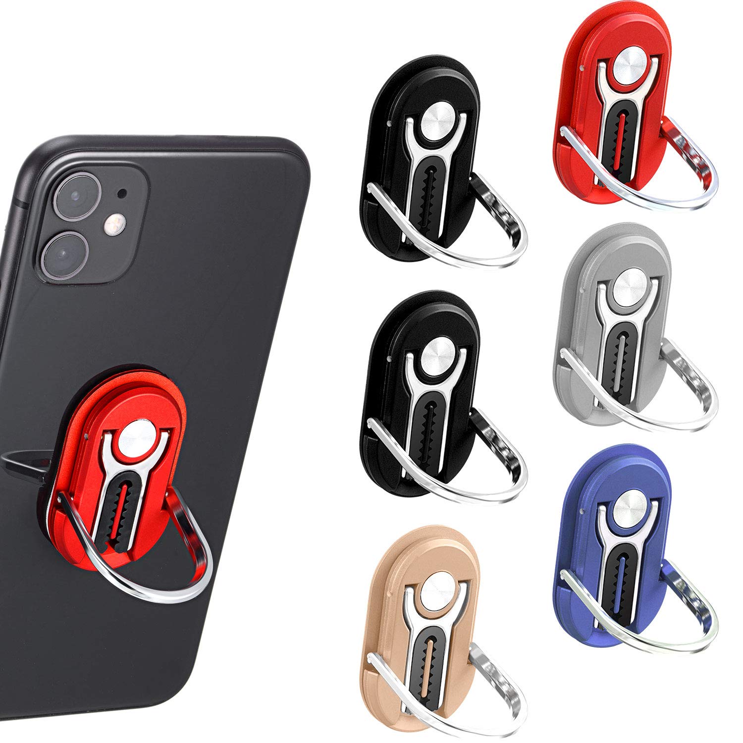Frienda 6 Pieces 3-In-1 Multipurpose Mobile Phone Bracket Holder 360 Degree Rotation Cell Phone Ring Stand For Car Home, 5 Colors