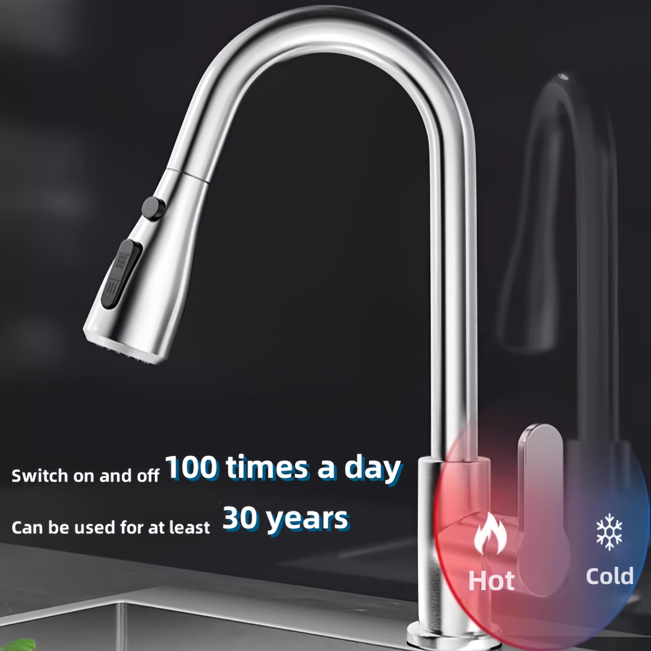 Cohpwu Kitchen Sink Faucet With Pull Down Sprayer Black (Silver)