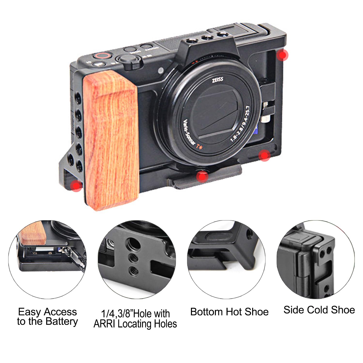 Anntery Zv1 Camera Cage For Sony Zv-1 Camera Video Shooting Cage Rig Filming Accessories 3/8“ Arri Locating 1/4" Cold Shoe Extension For Microphone/With Silicone Gel Grip, Cold Shoe Mount-A005