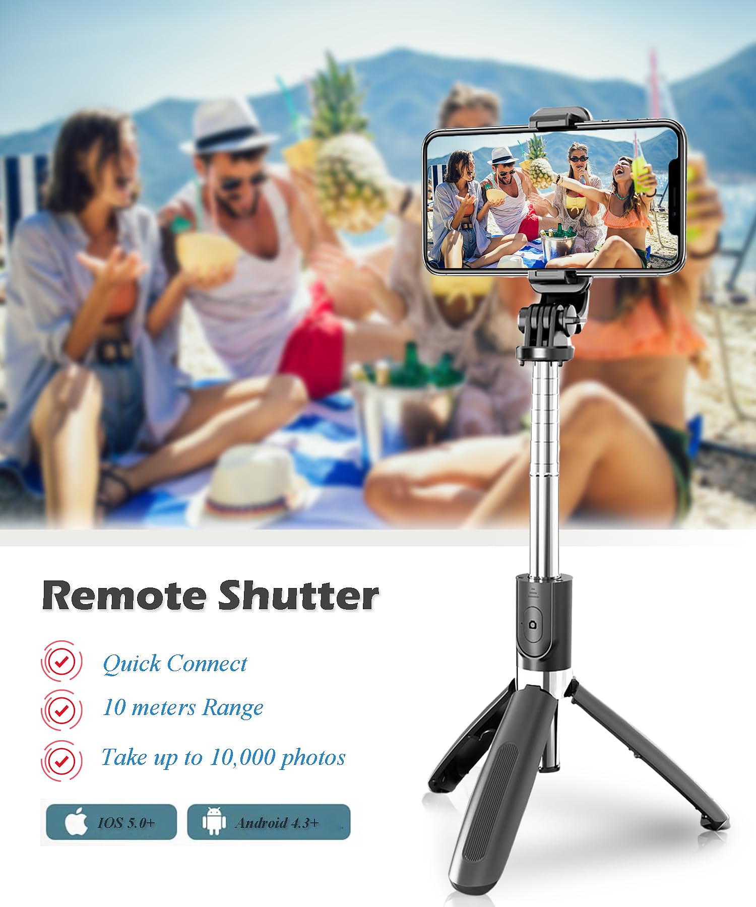Bgjoy Selfie Stick Tripod Extendable Phone Tripod Stand With Wireless Remote Portable Lightweight Video Recording Travel Tripod For Cell Phone Mount Holder Selfie Stick Compatible With Iphone Android Ios