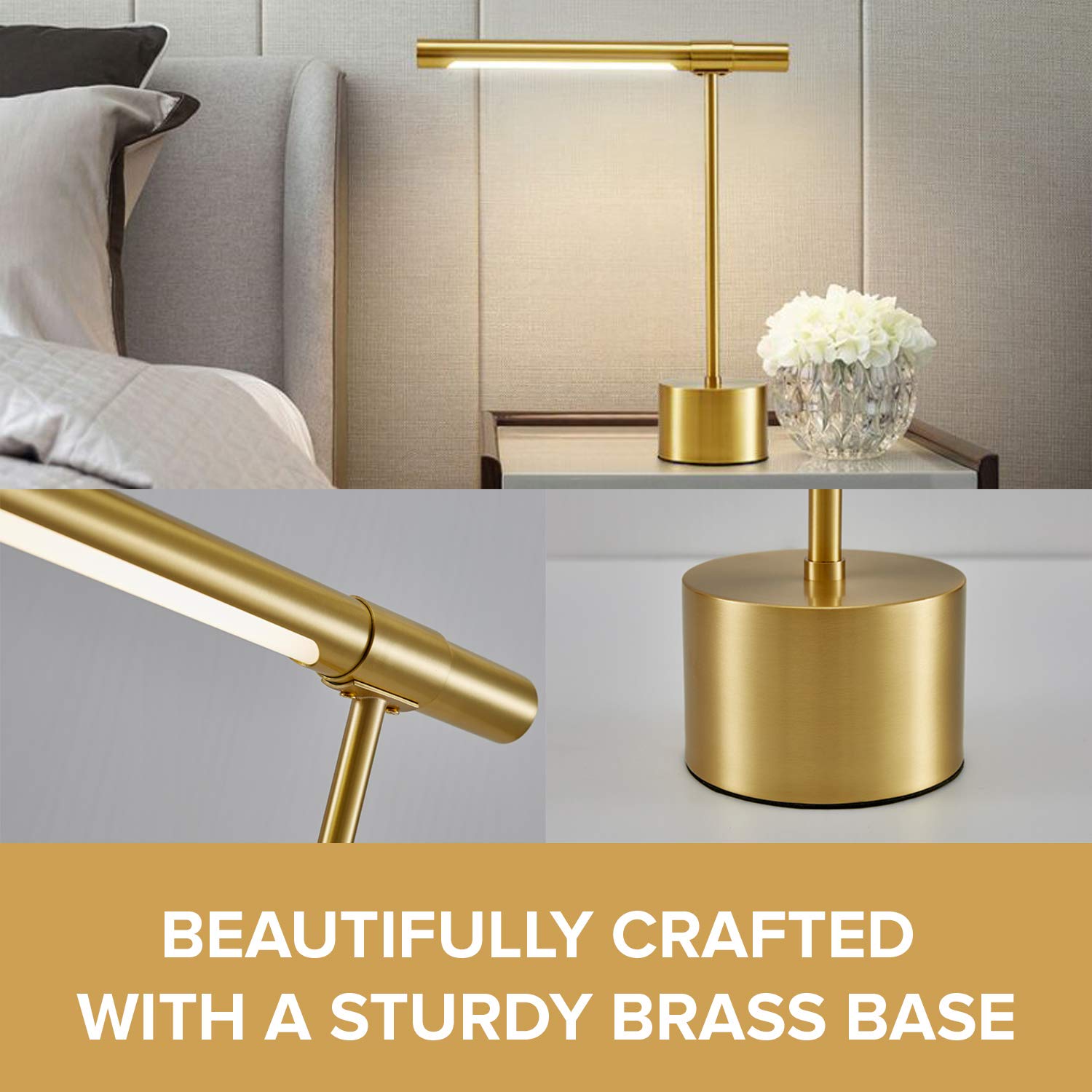 12Vmonster Bling All-Brass Mid Century Desk Lamp - Modern Gold Bankers Shade - 18-In Led Light - Adjustable Table Lamp For Study, Bedside Reading - Polished Brass