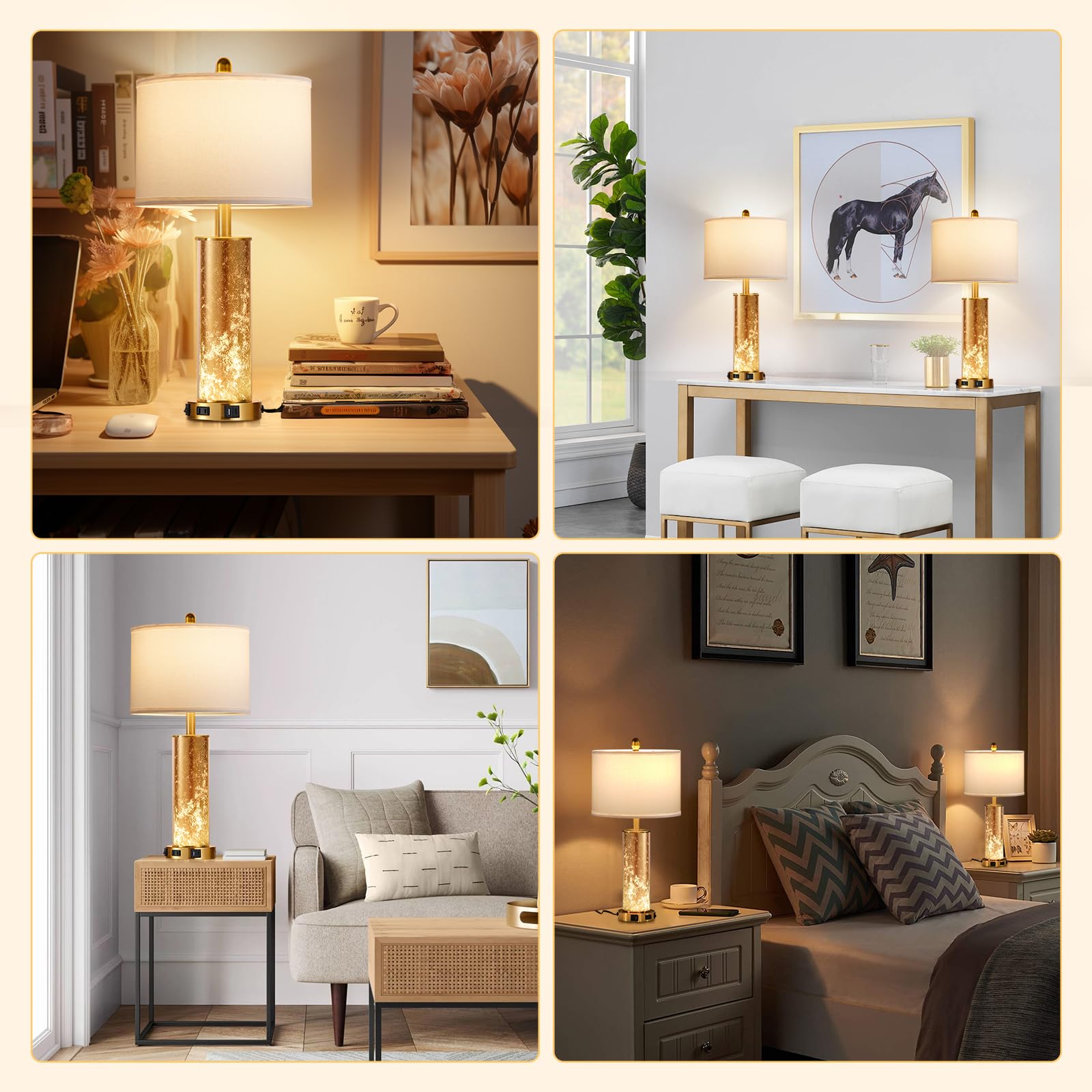 Goebleson 25.6" Modern Table Lamps Set Of 2, Tall Bedside Lamps With Nightlight, Nightstand Lamp With Ac Outlet, Usb A+C Ports, Desk Light For Bedroom, Living Room, Office, Led Bulbs Included W01Tl05