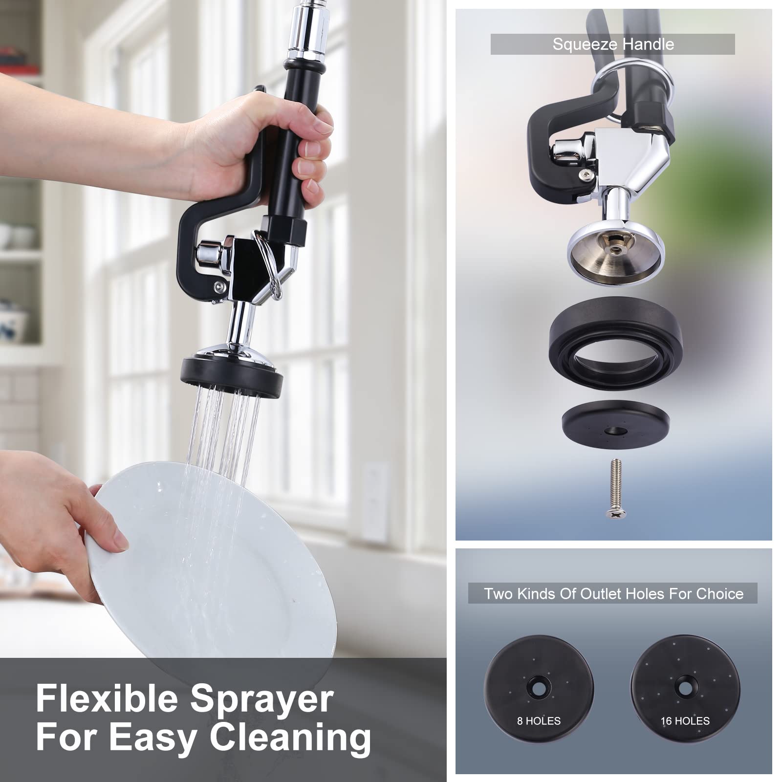 Iviga Commercial Kitchen Faucet Wall Mount With Pre-Rinse Sprayer 8 Inch Center Wall Mount Kitchen Sink Faucet With 9.6" Add-On Swing Spout 25" Height Faucet With Pull Down Spray