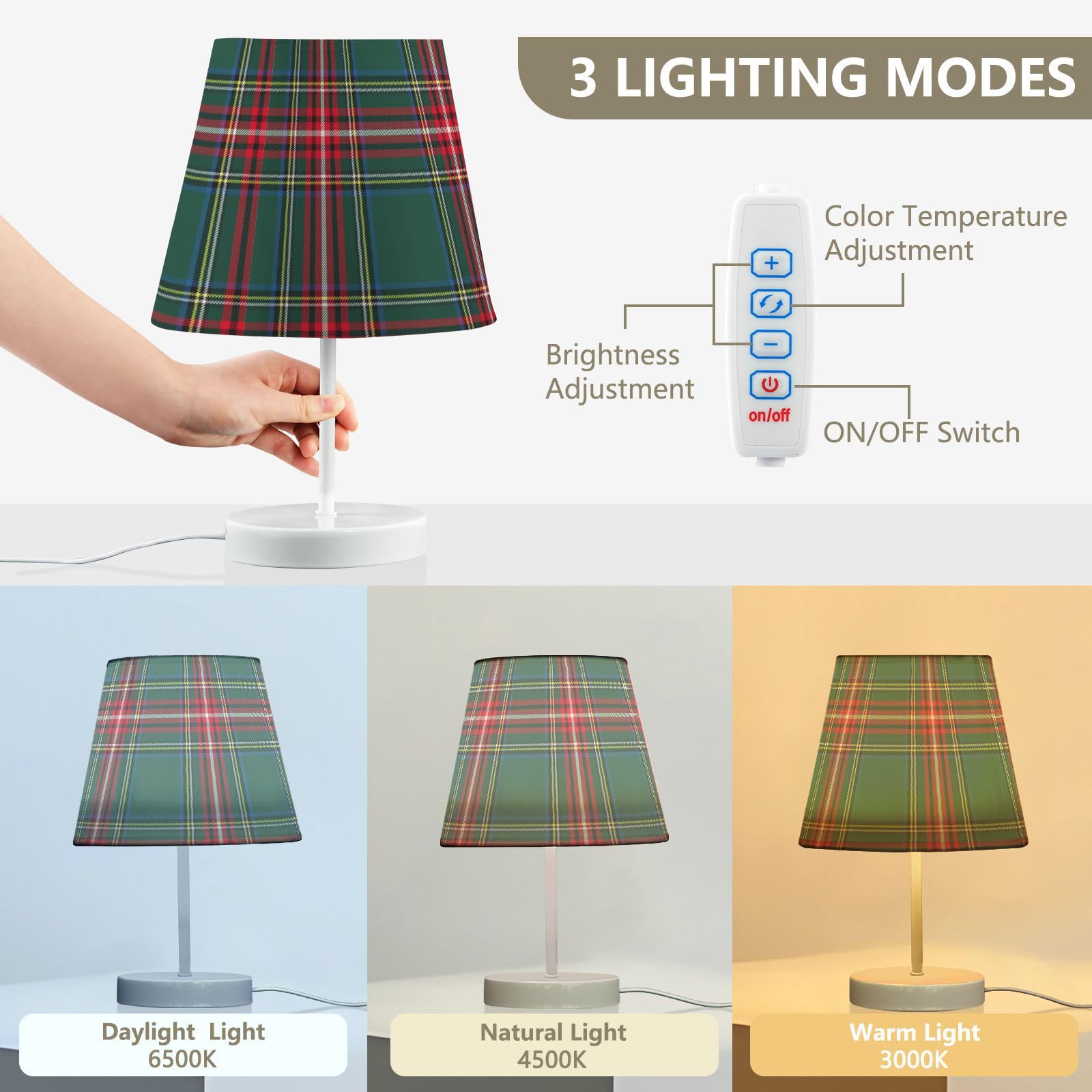 Kcldeci Plaid Tartan Check Lamps For Bedrooms Bedside Table Lamps Nightstand Lamps For Living Room Reading Bed Side End Table S