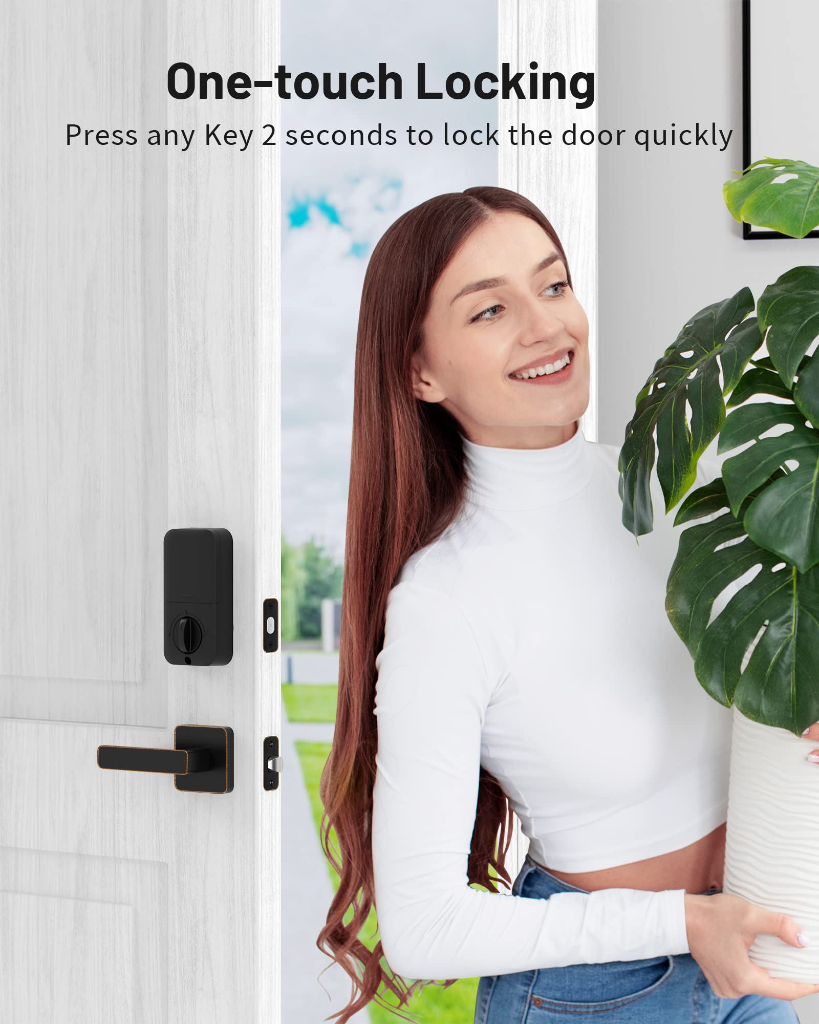 Zowill Keyless Entry Door Lock Set, Electronic Keypad Deadbolt With 2 Handles, Front Door Handle Lever Sets, Auto Lock,Code Door Lock,Oil-Rubbed Bronze