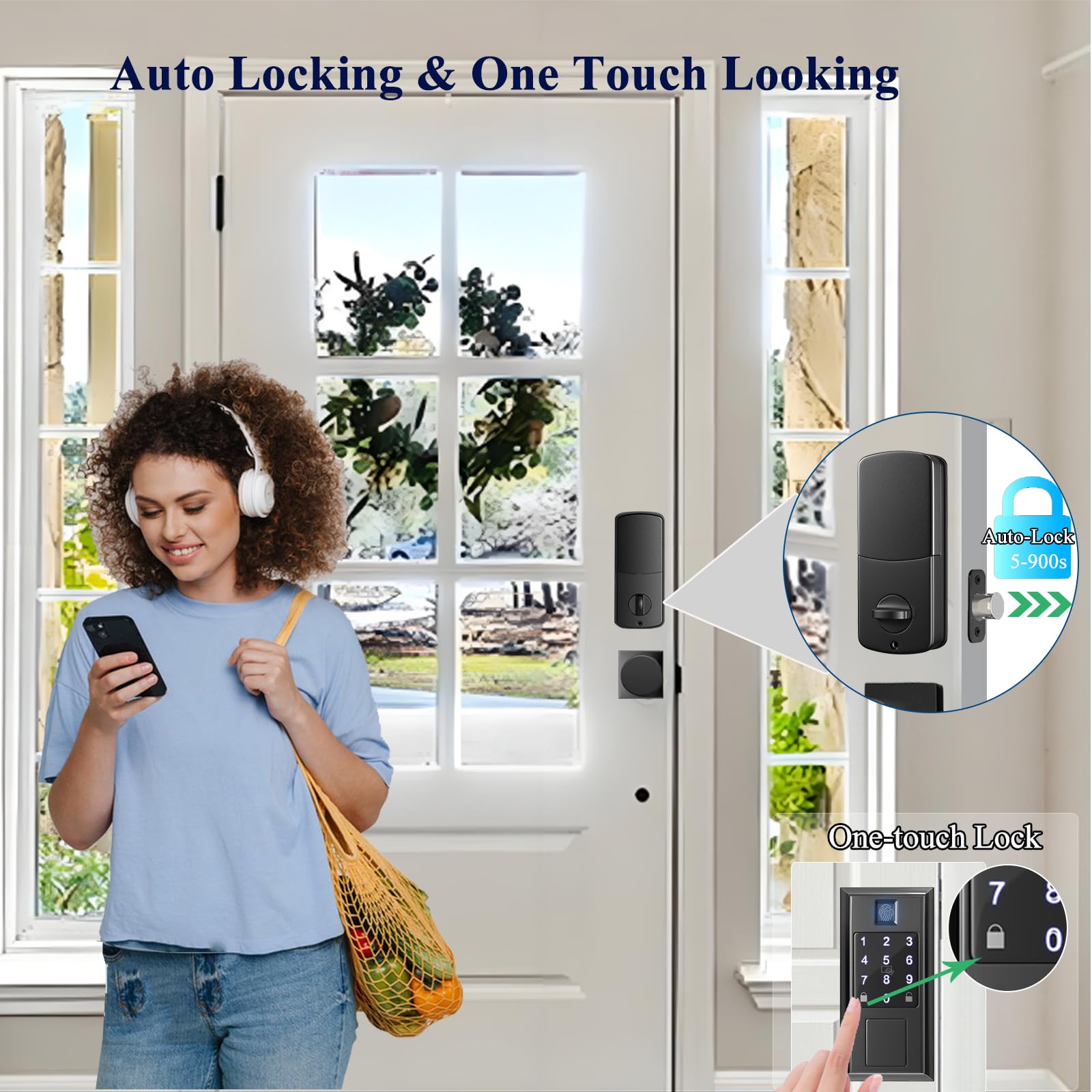 Yytdzsw Smart Locks For Front Door With Handle Knob Set, Keyless Entry Door Lock, Fingerprint & App Control, Touchscreen Keypad Deadbolt, Auto Lock, Matte Black