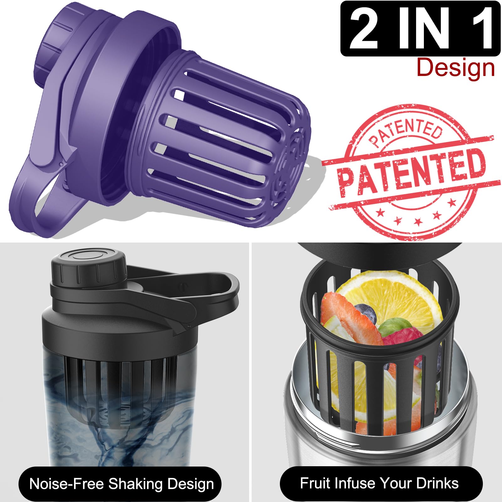 Stainless Steel Shaker Bottle With Noise- Design - Patented 24 Oz Insulated Metal Shakers