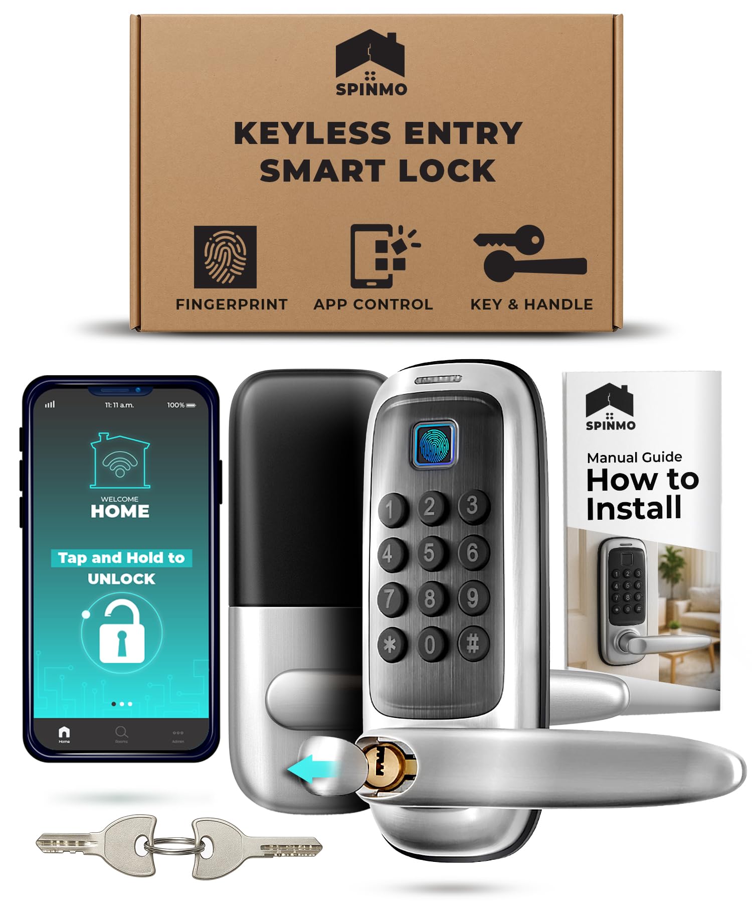 Spinmo Keyless Smart Lock Door Lock With App Control Electronic Fingerprint Lock With Handle