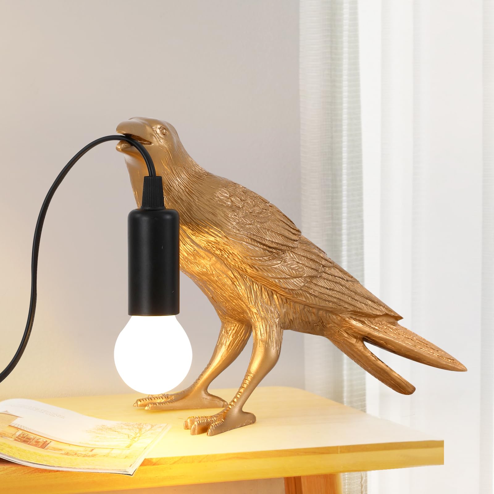 Ovanus Crow Lamp - Raven Lamp Adjustable Brightness With Bulb, Gothic Crow Lamp,Raven Light Decor For Bedside Bedroom Living Room Deco - Gold