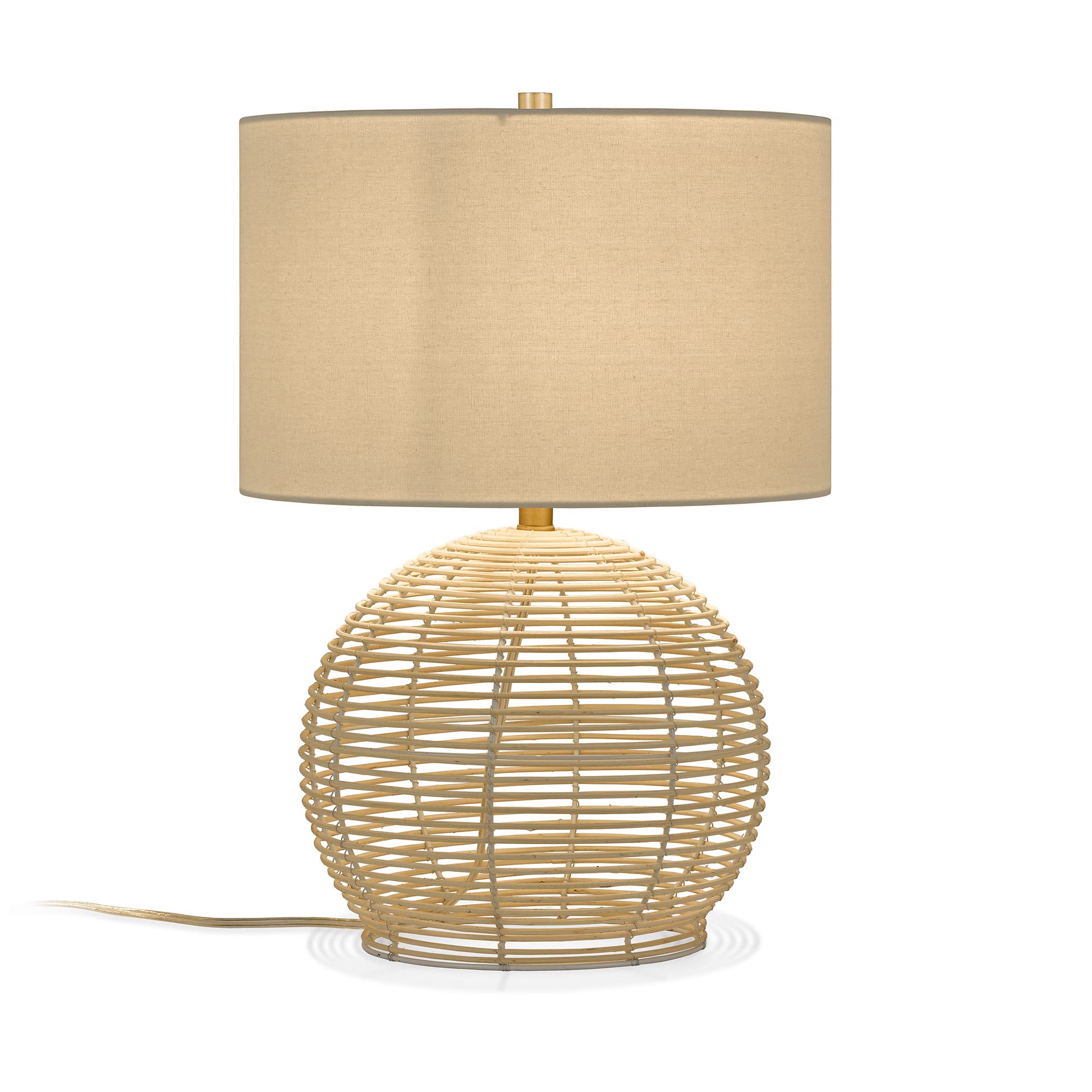 Henn&Hart 21.5" Tall Rattan Table Lamp With Fabric Shade In Rattan, For Home, Living Room, Bedroom, Entertainment Room, Office, Kitchen, Dining
