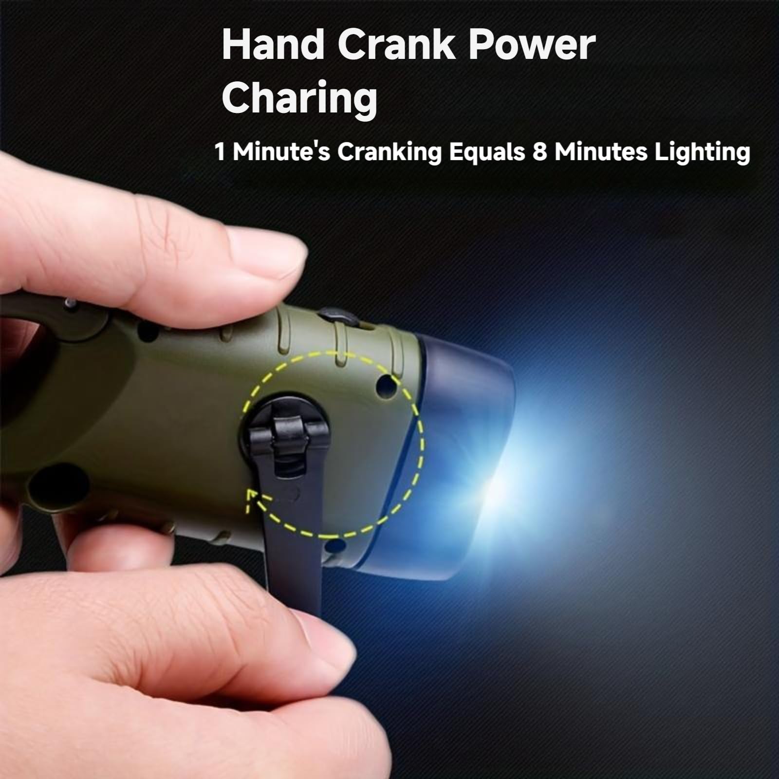 Eknbke Hand Crank Solar Flashlight, Portable Led Survival Flashlight For Camping, Outdoor, Hiking - No Battery Required - Green
