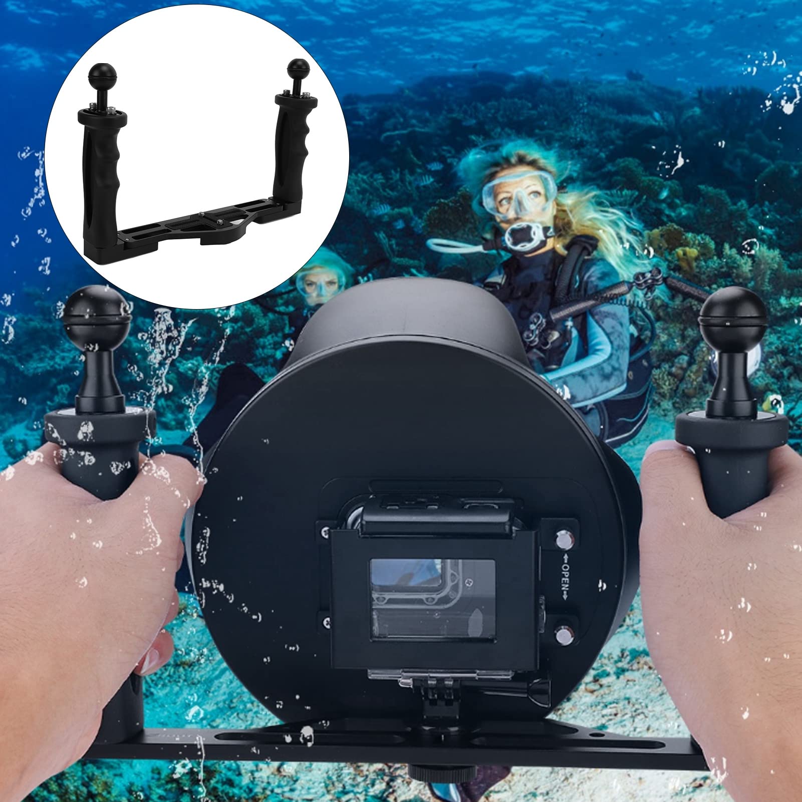 Beufee Handheld Stabilizer Tray Handle Grip, Aluminium Alloy Dual Handle Tray Stabilizer Rig Diving Underwater Camera Housing Case Tray Mount