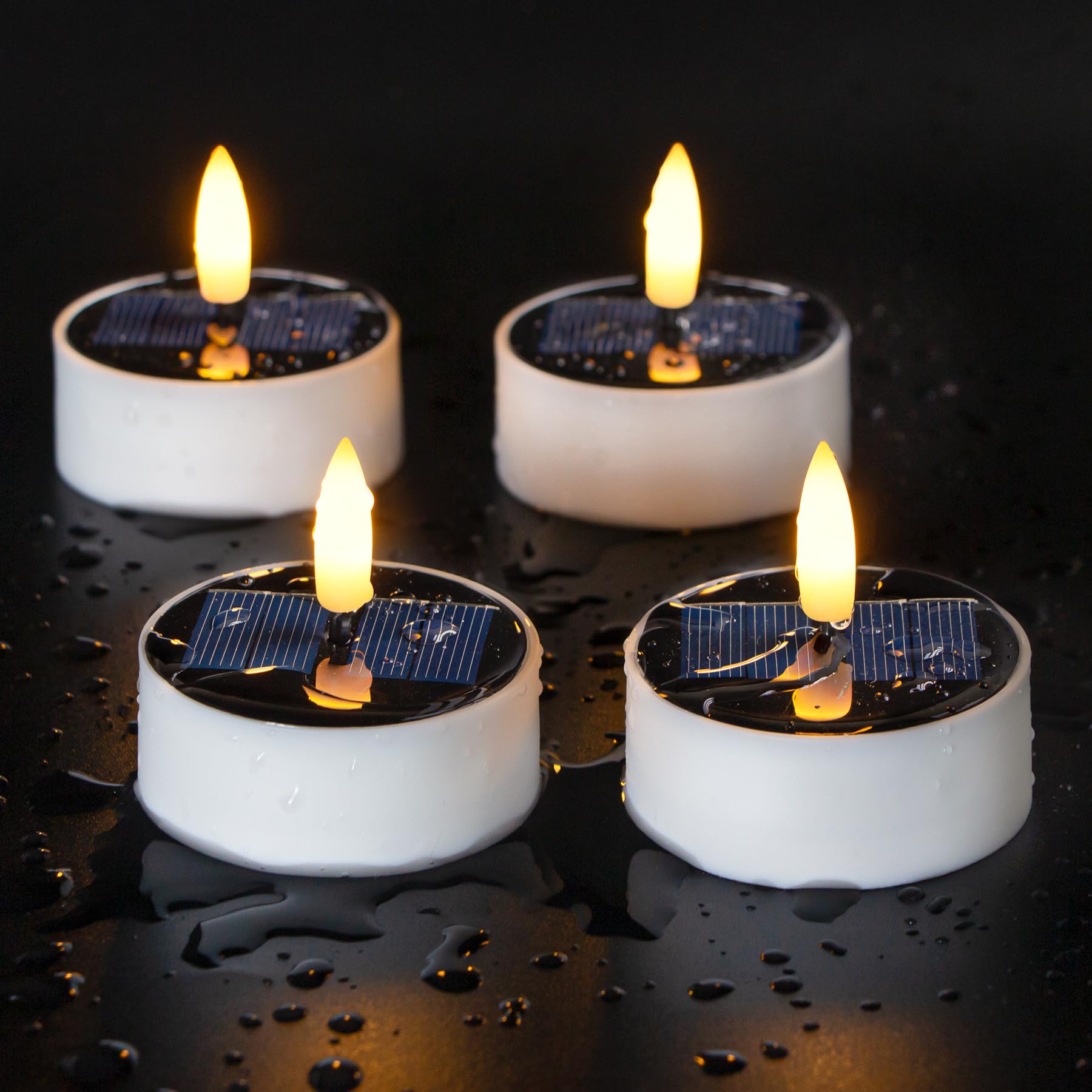 Zevanor Solar Waterproof Flameless Led Tea Light Candles With Cycle Timer, 4Pcs 2.3 Inch Battery Operated Flickering Dusk To Dawn Outdoor Fake Tealight Votive Candles For Outdoor Use