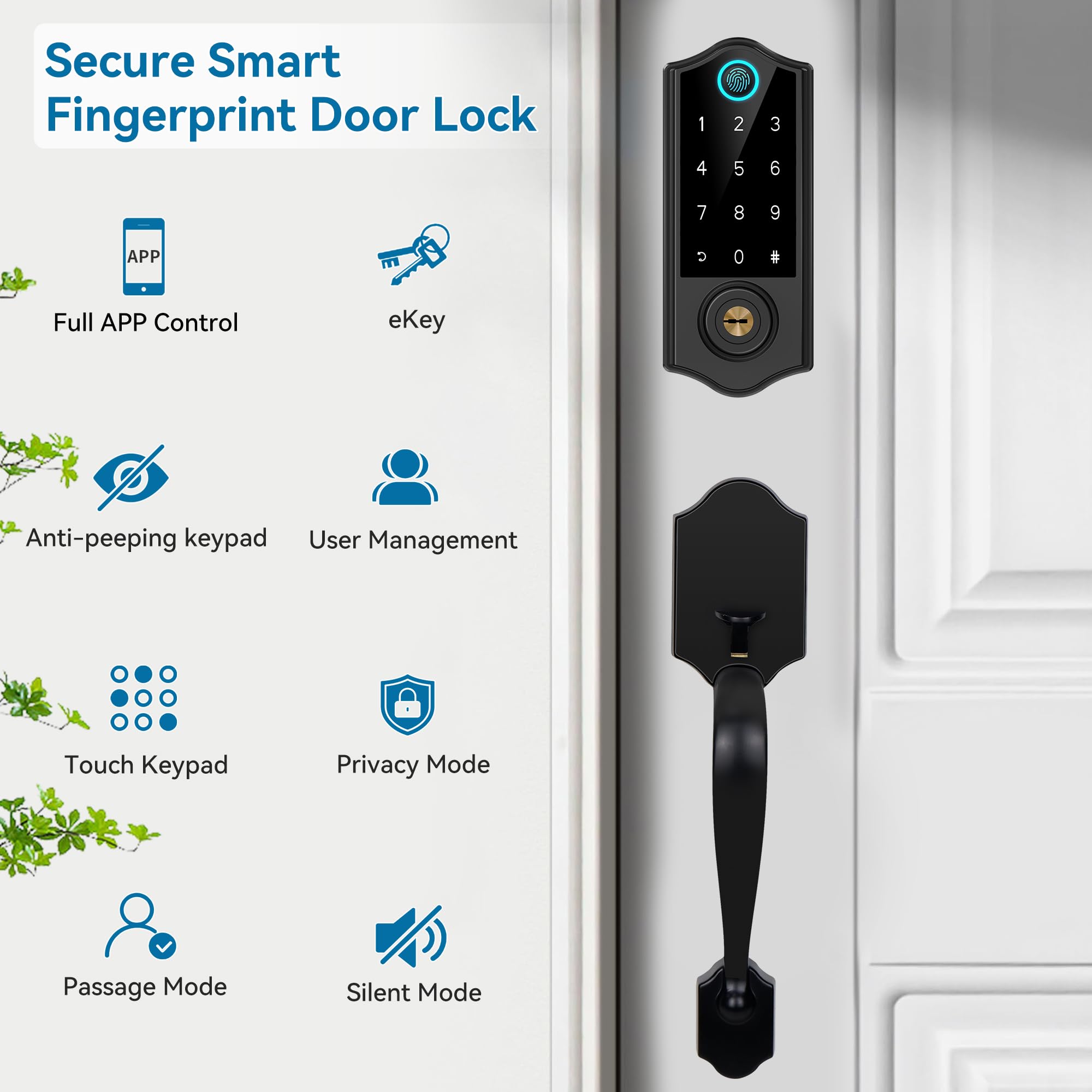 Harfo Fingerprint Smart Door Lock For Front Door With Handle Set, App Control, Keyless Entry Keyless Deadbolt, Digital Electronic Touchscreen Keypad, Auto Lock, Easy To Install, Black