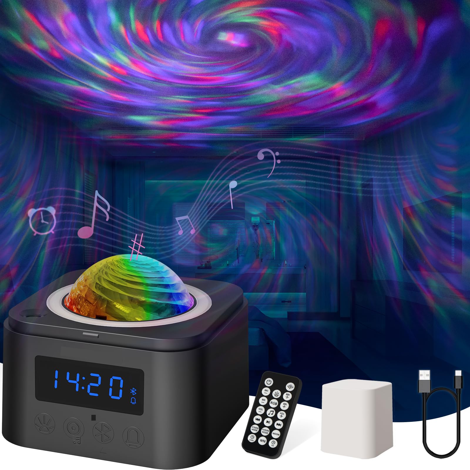 Mrscoz Galaxy Star Projector With Bluetooth Speaker & Digital Clock - 3-In-1 Night Light With Time Projection, Auto Timer For Gaming Room, Bedroom, Home Theater, Ceiling Decor,Black