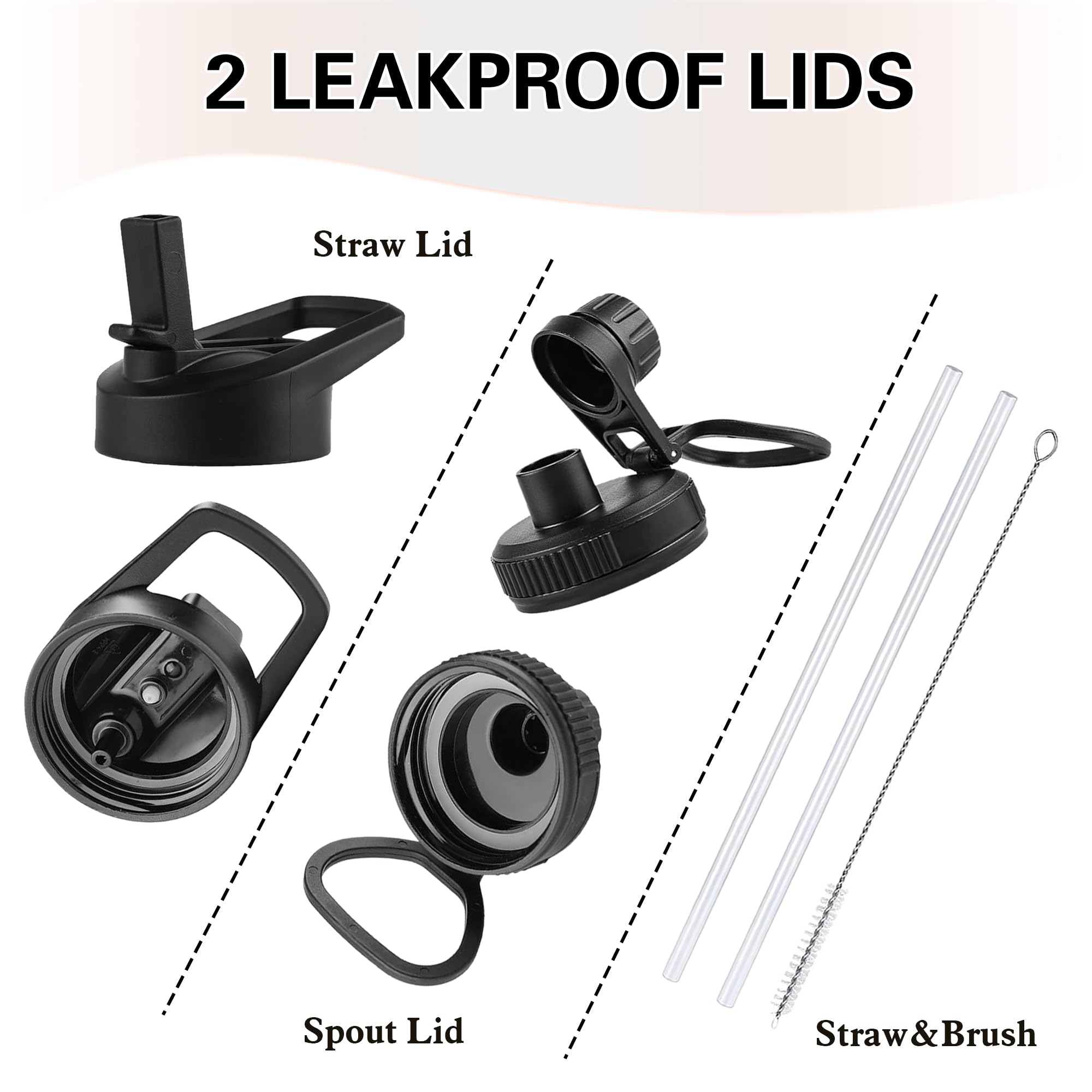 Insulated Water Bottle 32 Oz With Straw, Metal Vacuum Stainless Steel Water Flask, Leak Proof