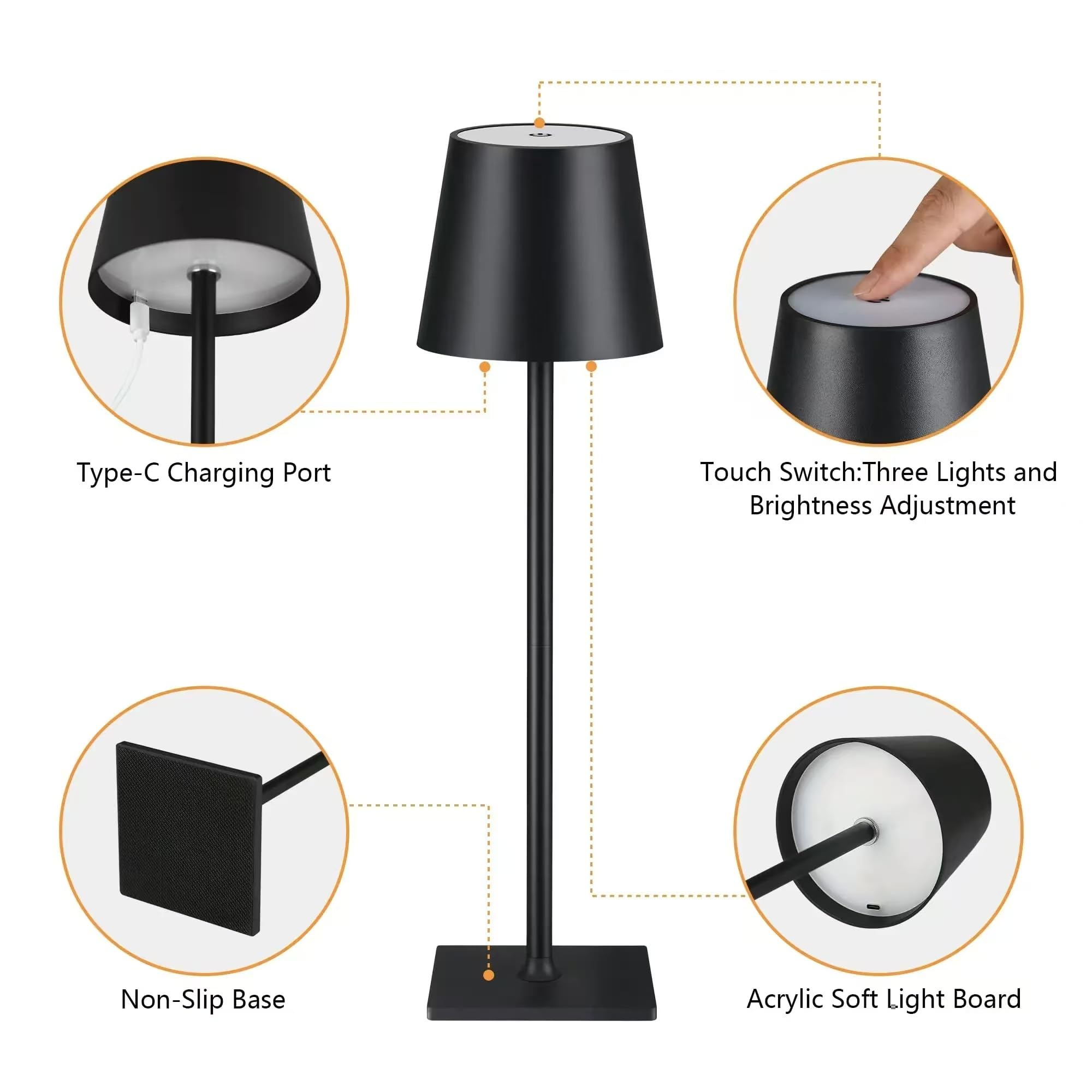 Octoraewo Black Cordless Table Lamps,Portable Led Touch Led Table Lights For Students And Adult,Usb Rechargeable Desk Lamp,Eye Caring,Stepless Dimming,Breastfeeding (Night03)