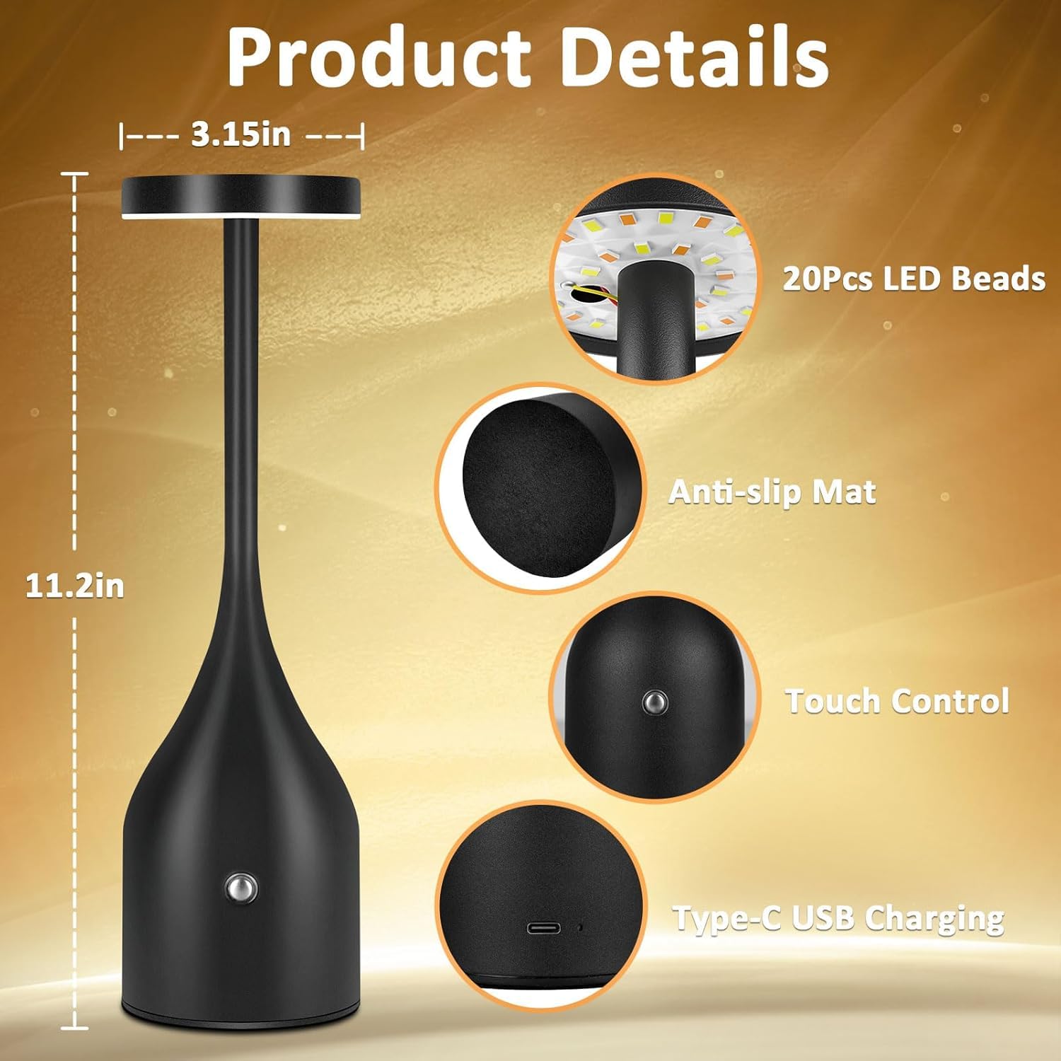 Yogaret Cordless Table Lamps Set Of 2,Small Rechargeable Lamps Battery Operated Lamp Waterproof For Outdoor Patio,Home Dinner,Restaurant Dining,Bar,Portable Wireless Led Table Light 3 Way & Stepless Dimmable