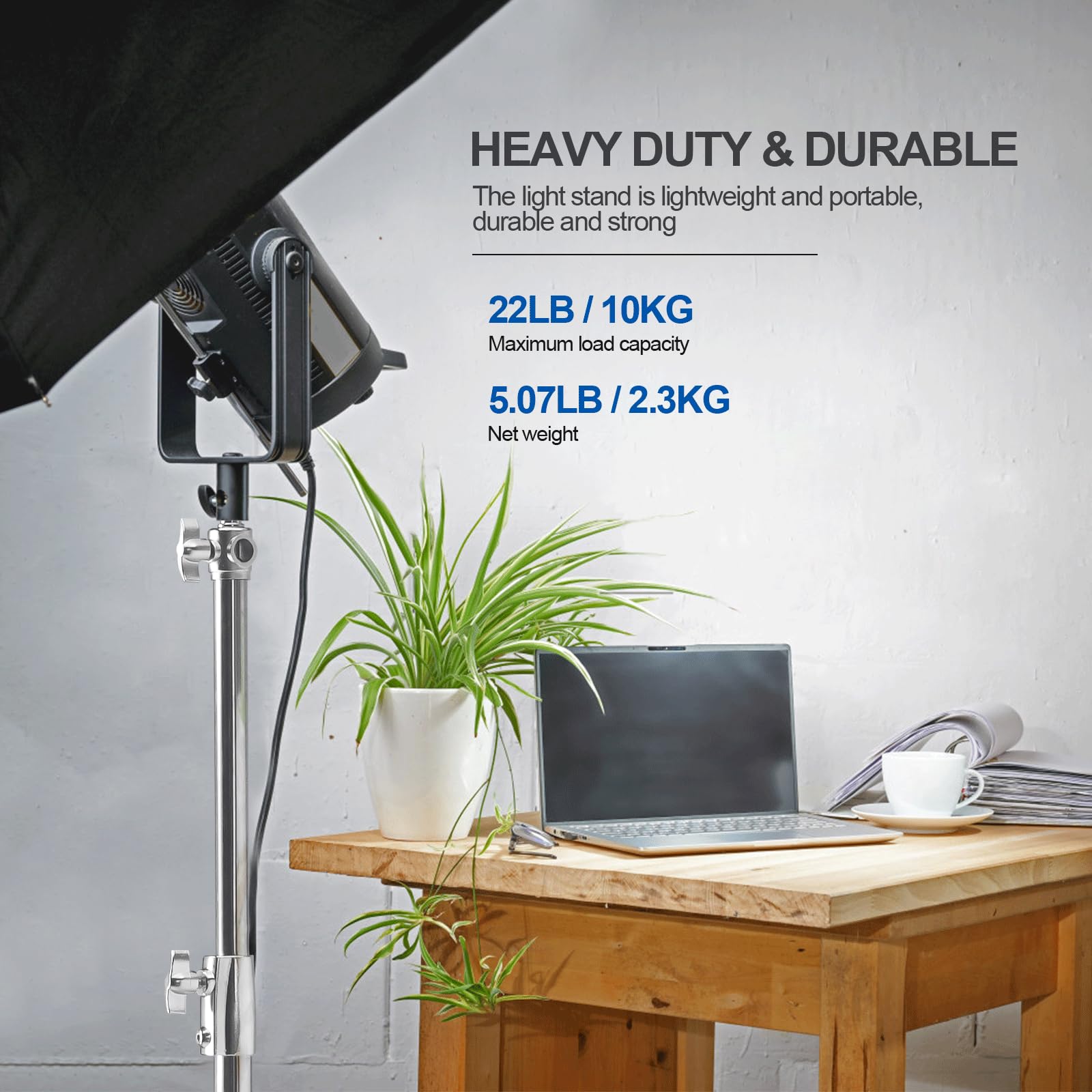 Wellmaking Stainless Steel Photography Light Stand 9.2Ft/280Cm.Spring Cushioned Heavy Duty Tripod Stand With 1/4”To3/8” Screw Adapter And Tilt Swivel Mount For Strobe, Video Light,Ring Light,Monolight