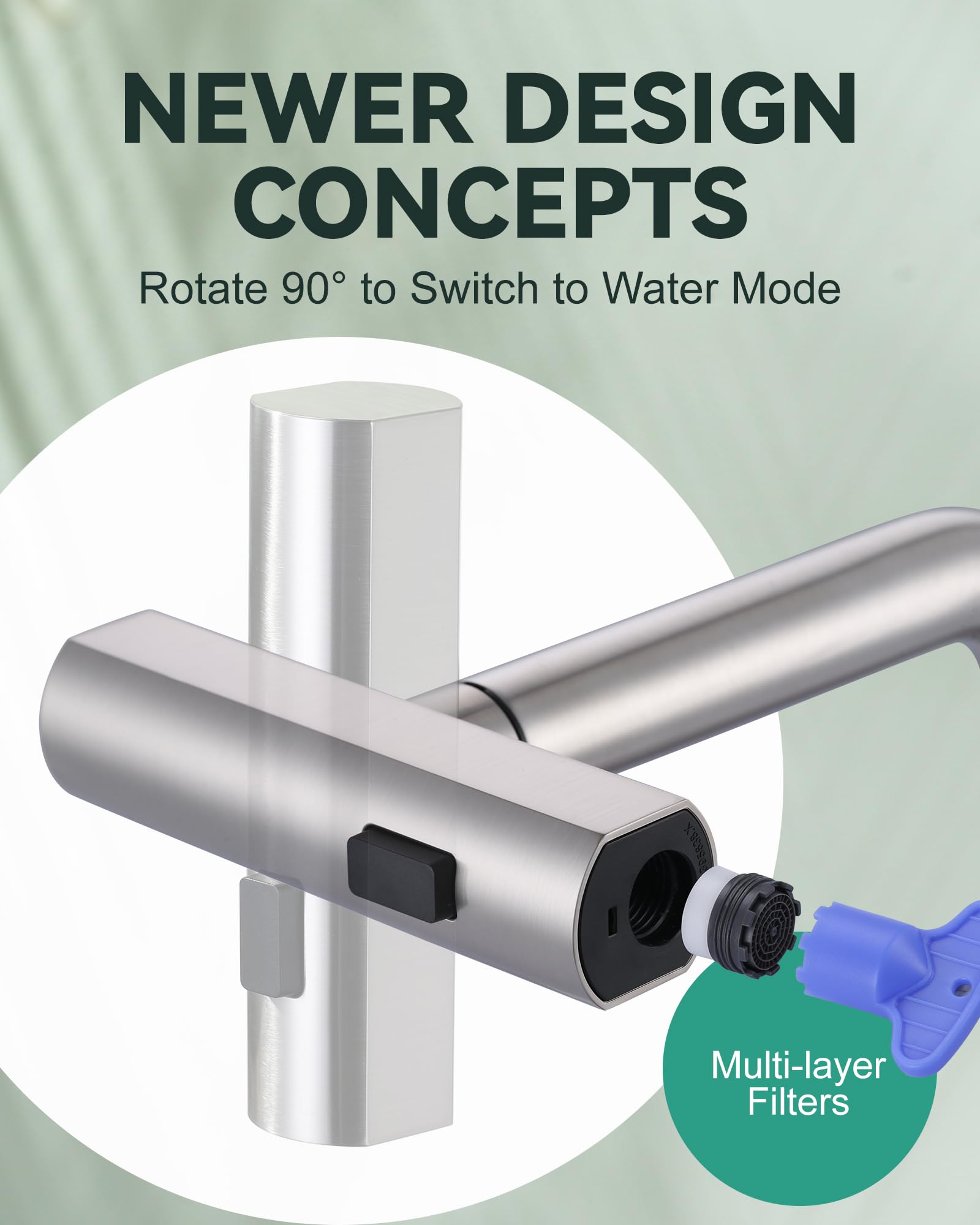 Iviga Waterfall Kitchen Sink Faucet With Sprayer: 3 Modes(Waterfall/Stream/Sweep) Pull Down Sprayer - Brushed Nickel Splash Proof Sink Faucet - Swivel Waterfall Kitchen Faucet For Wash Vegetable Fruit