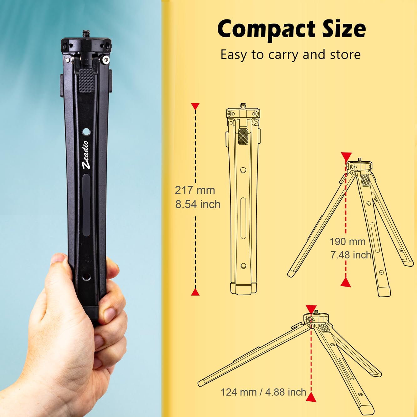 Zeadio Adjustable Metal Camera Tripod, Max Load 40Kg/88Lb, Desktop Tripod Stand For Smooth 4, Osmo Mobile, Ronin-S, Vimble 2, Gimbal Handle Grip Stabilizer And All Cameras Action Camera Etc